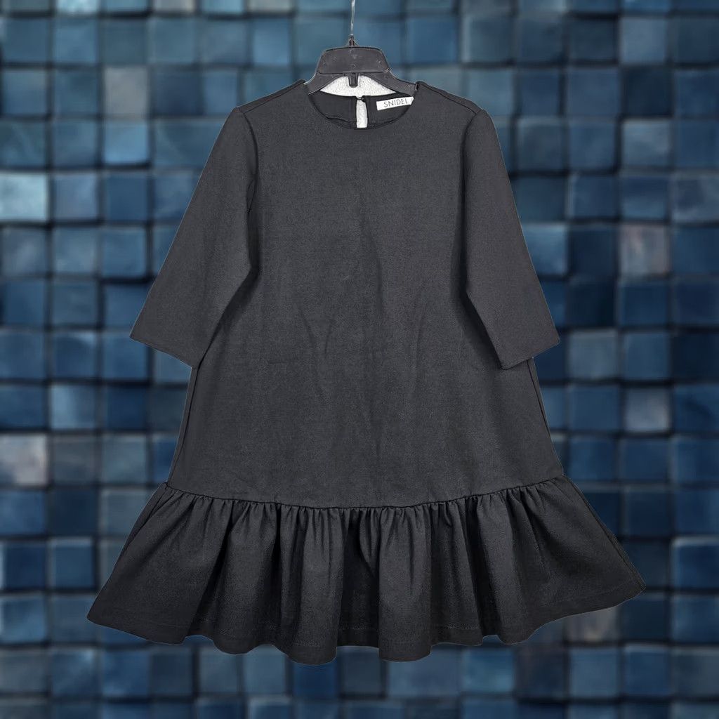 Vintage snidel Dress Women's Black Ruffle Hem 3/4 Sleeve Keyhole A-Line Size S Regular Adult Womens Size S / US 4 / IT 40 - 1 Thumbnail
