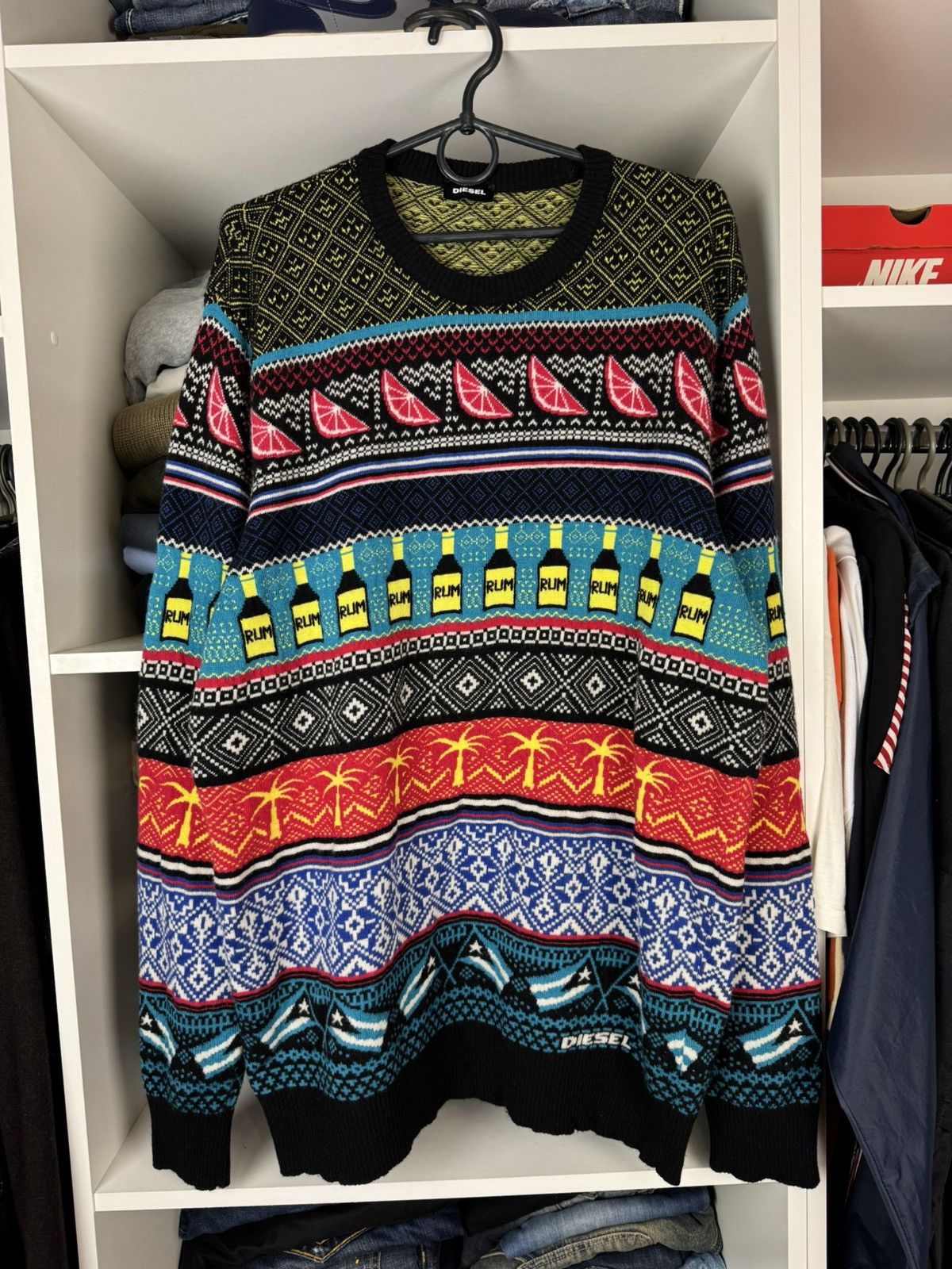 Diesel Diesel Rum Bottles & Tropical Palms Colorful Sweater Size US L / EU 52-54 / 3 - 1 Thumbnail