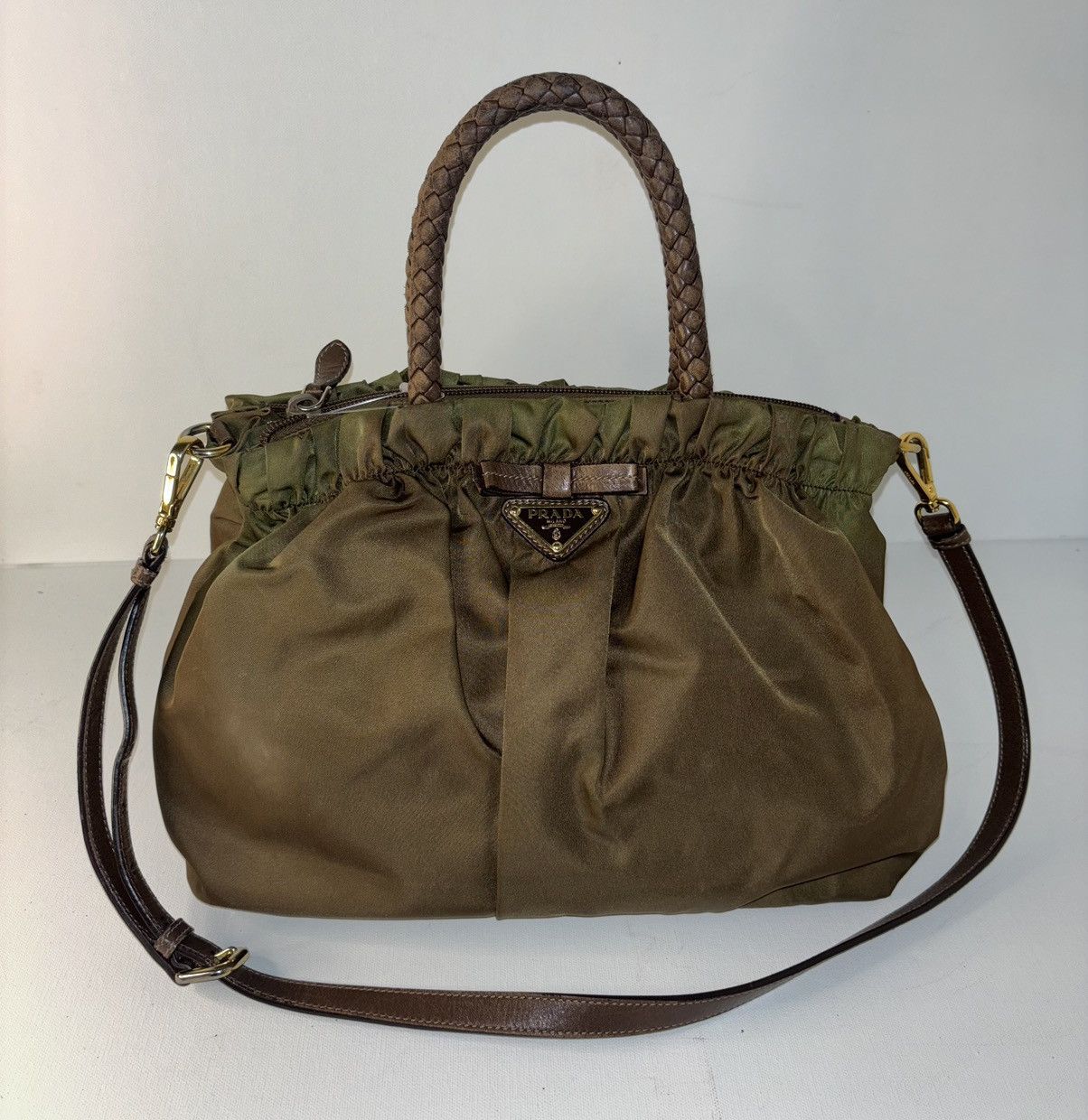 Prada Prada Hand Bag Green Nylon Size ONE SIZE - 4 Thumbnail