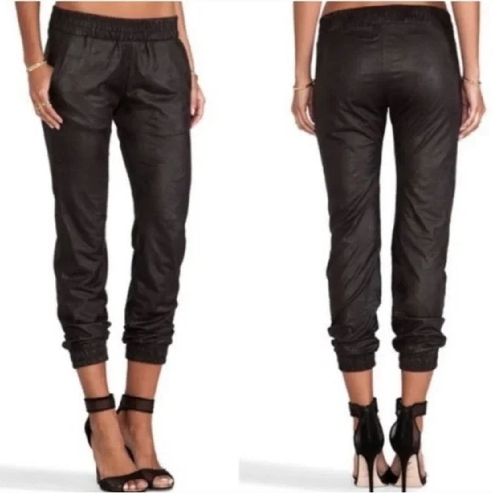 MONROW Monrow Black Faux Leather Textured Joggers size Medium Size 28" / US 6 / IT 42 - 1 Thumbnail