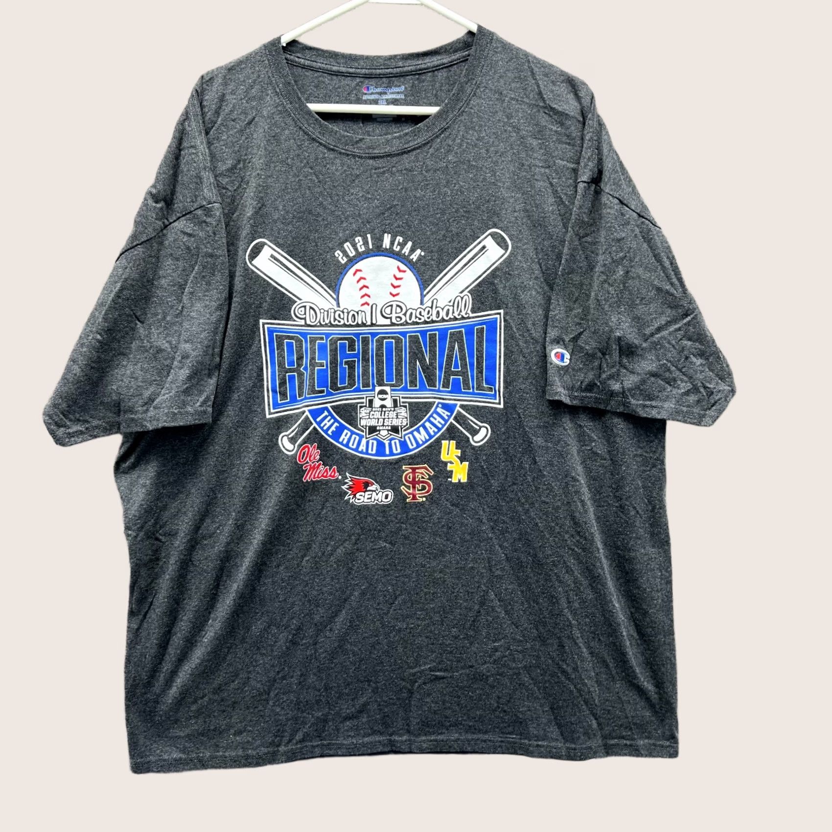 Champion VINTAGE Champion Shirt Mens 2XL Gray Graphic Ole Miss LSU 2021 NCAA Regional Baseball Size US XXL / EU 58 / 5 - 1 Thumbnail