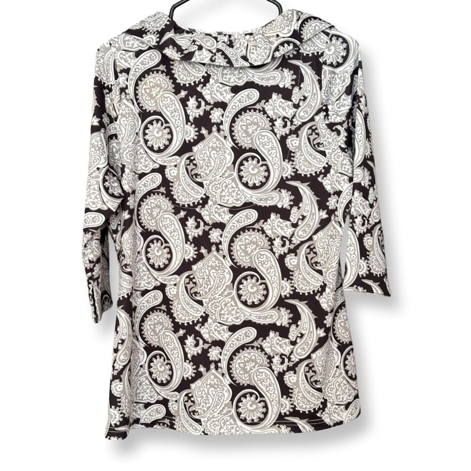 Other Gretchen Scott Ruffled V Neck Paisley Fitted Blouse Size L / US 10 / IT 46 - 3 Thumbnail