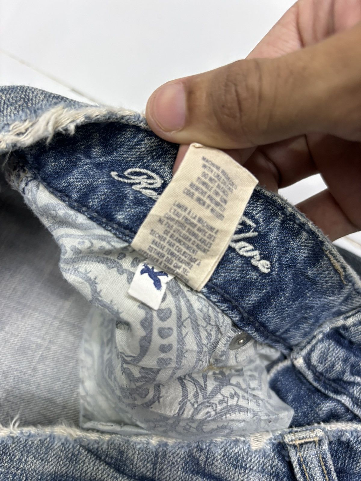 If Six Was Nine REAL FLARE JEANS DISTRESSED DENIM AMERICAN EAGLE JEANS Size 29" - 12 Thumbnail