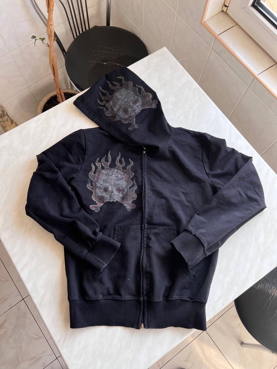 Christian Audigier × Ed Hardy × Vintage Vintage Ed Hardy Zip Hoodie Womens Sweatshirt Skull Flame Size US M / EU 48-50 / 2 - 1 Thumbnail