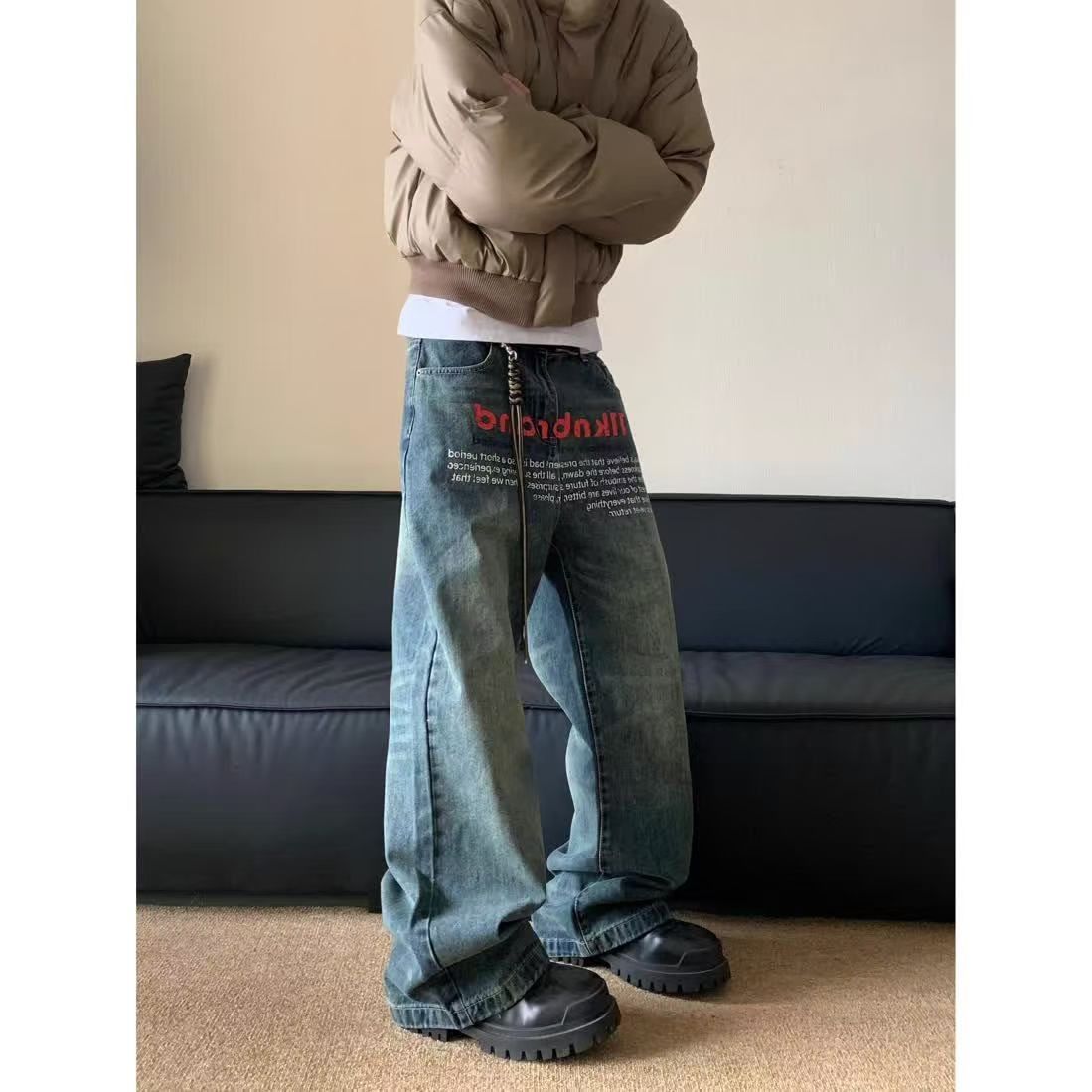 Japanese Brand × Jean American retro washed distressed letter straight jeans Size US 34 / EU 50 - 1 Thumbnail