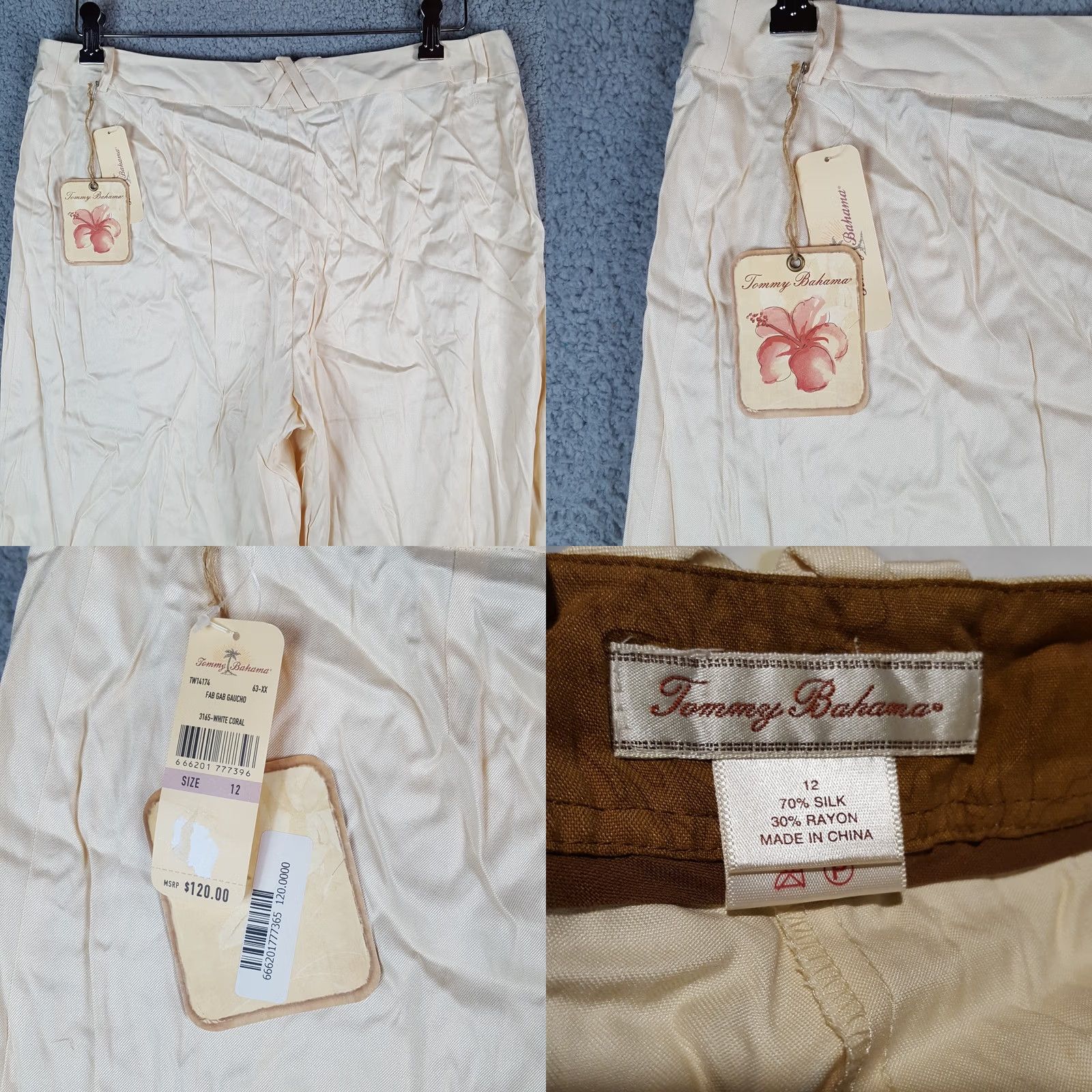 Tommy Bahama VINTAGE Tommy Bahama Capri Pants Women's Size 12 Silk Wide-Leg Capris 2000s Relaxed Fit Beige Size 24" / US 00 / IT 34 - 8 Thumbnail