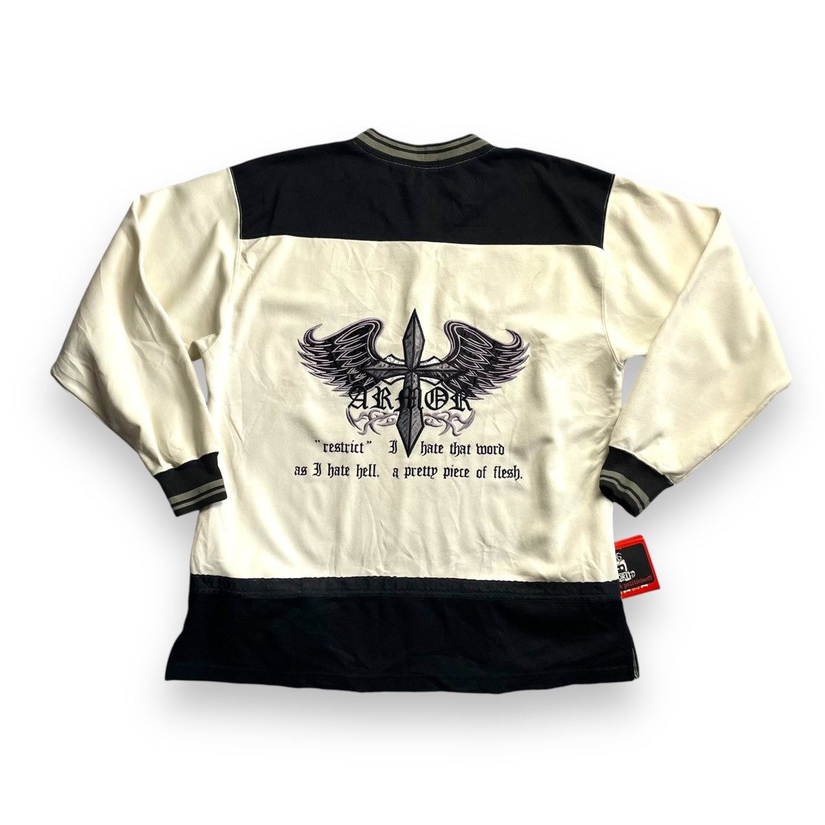 If Six Was Nine 🇯🇵☠️ ARMOR WORDING CROSS 2 TONES KNITTED SWEATSHIRT Size US L / EU 52-54 / 3 - 1 Thumbnail