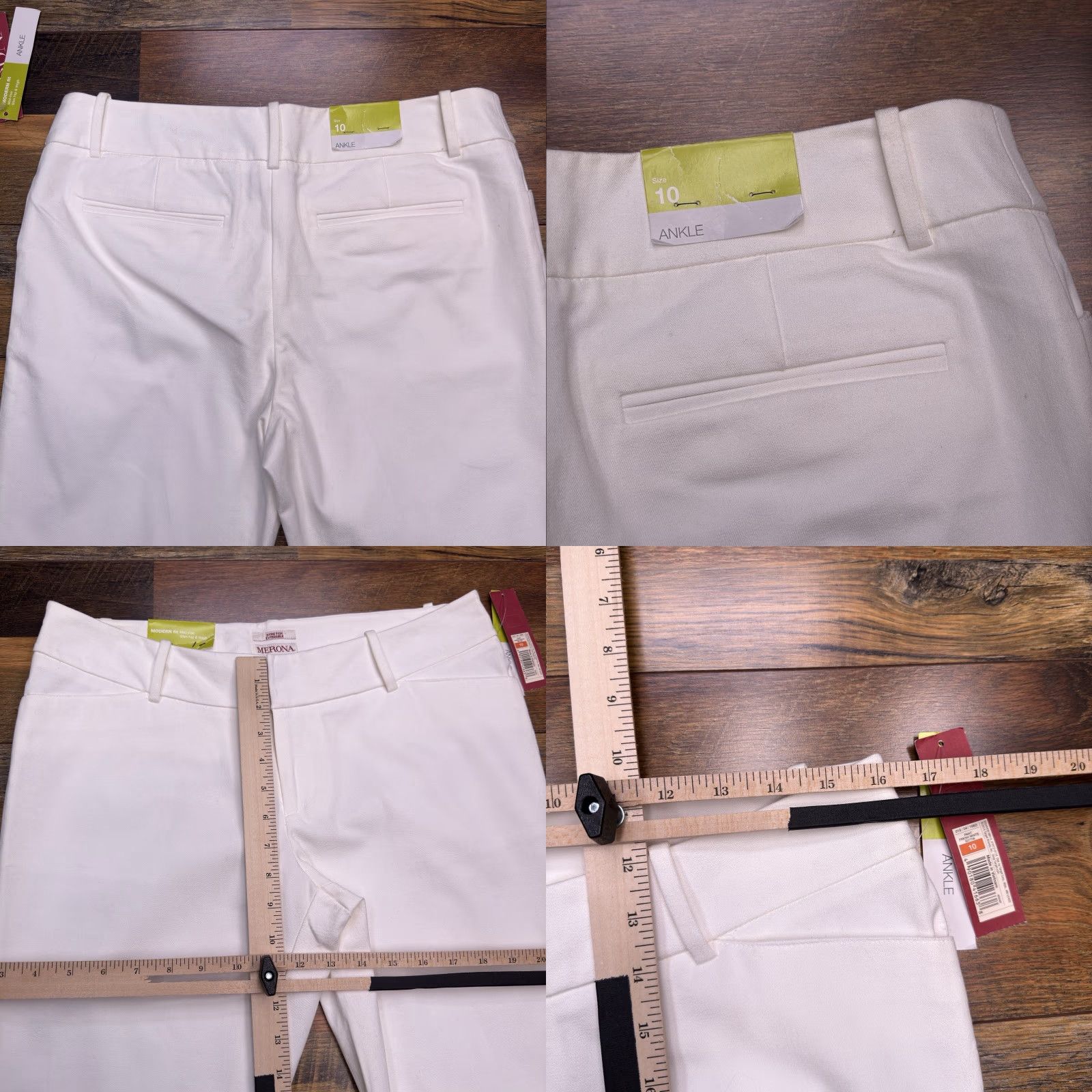 Merona Merona Ankle Pants Womens 10 White Mid Rise Modern Fit Tapered Leg Flat Front Zip Twill Cotton Spandex Machine Washable Size 32" / US 10 / IT 46 - 8 Thumbnail
