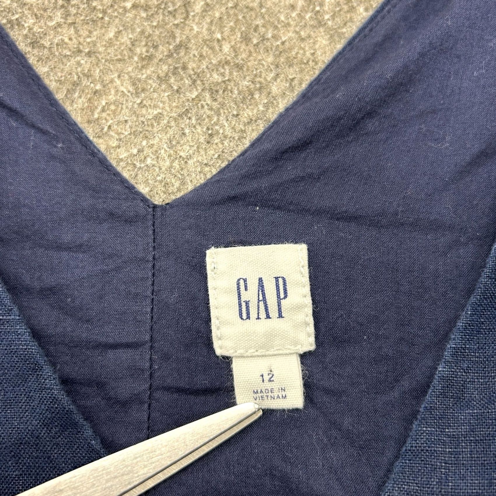 Gap Gap Dress Womens 12 Blue Navy Fit Flare Linen Sun Midi V Neck Sleeveless Casual Business Size XL / US 12-14 / IT 48-50 - 2 Thumbnail