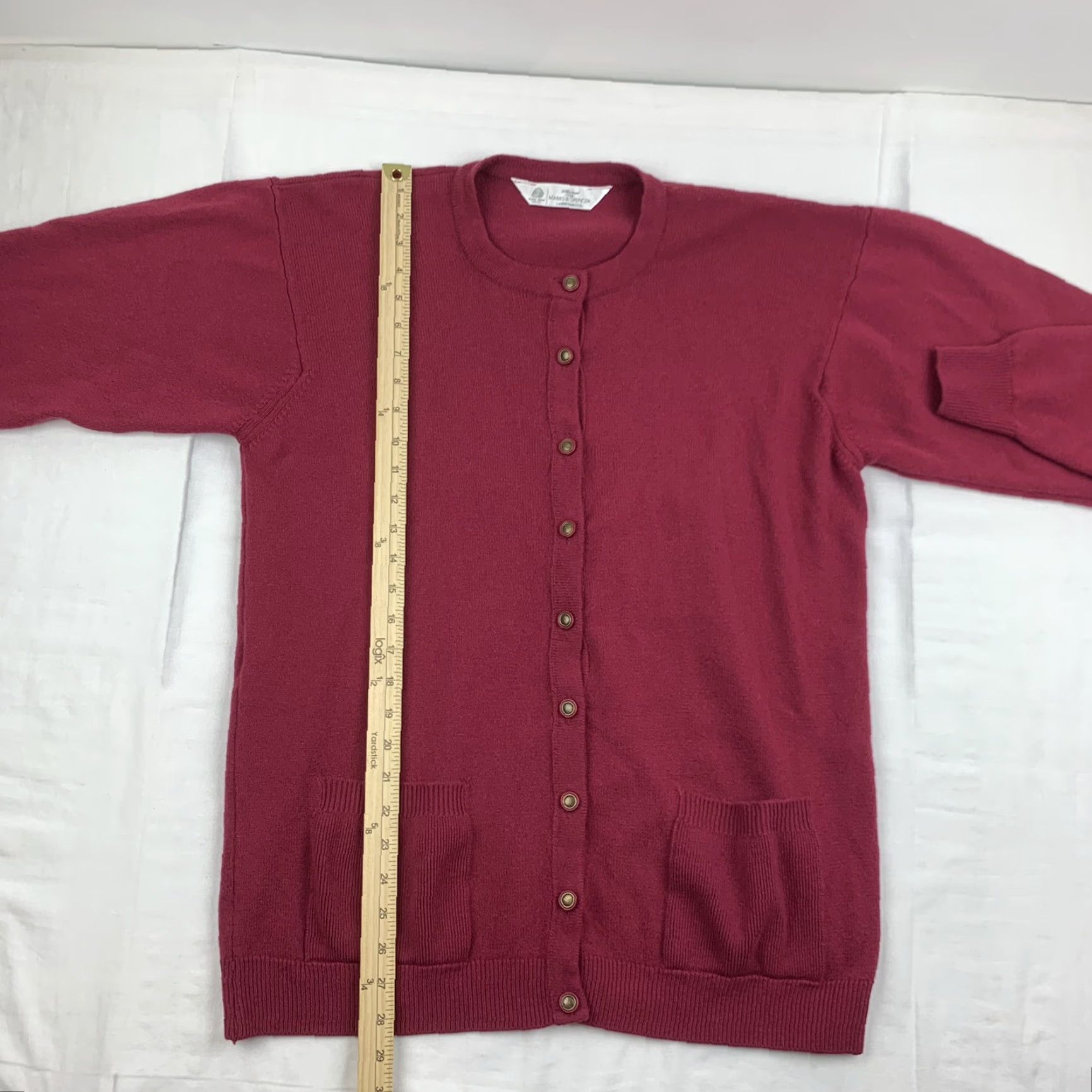 Marks & Spencer VINTAGE Marks & Spencer Wool Cardigan Womens 16 Large Red UK St Michael 90s Knit Mens? Size XXL / US 16-18 / IT 52-54 - 5 Thumbnail