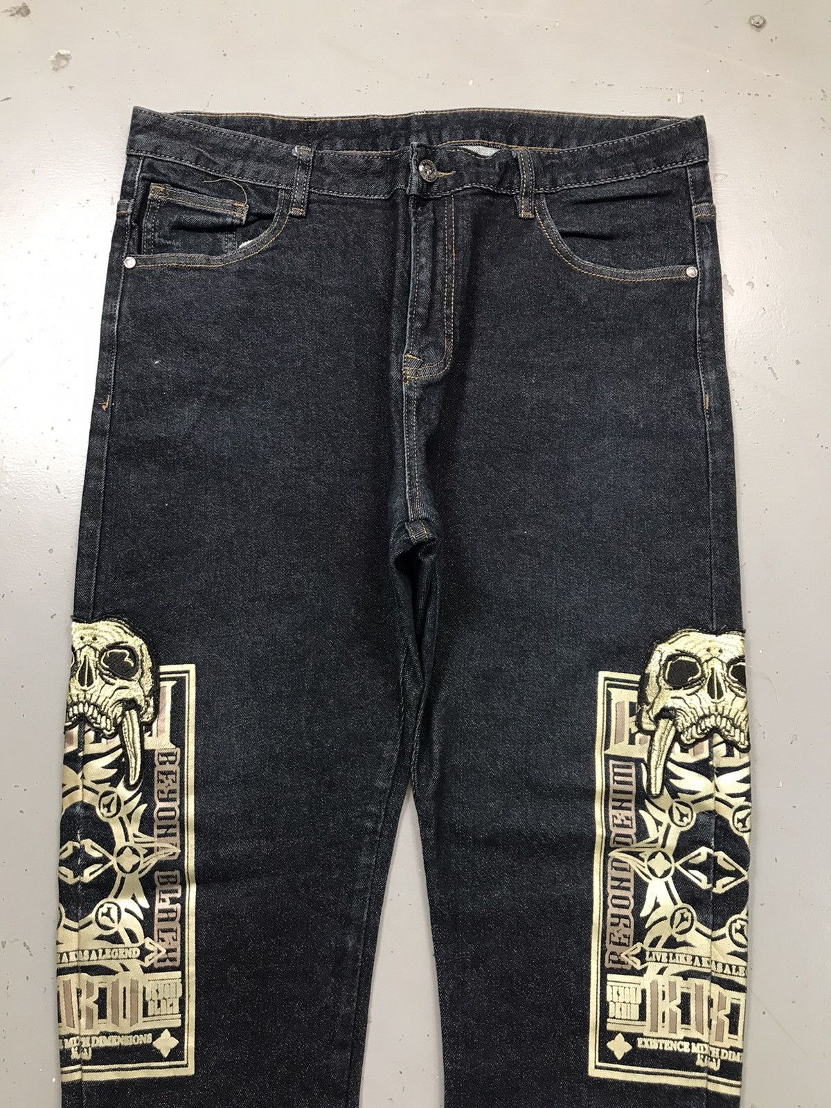 Japanese Brand × Vintage Vintage Japanese denim crazy skull embroidered denim Size US 38 / EU 54 - 4 Thumbnail
