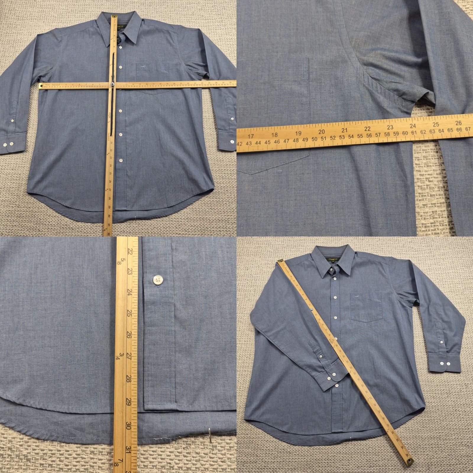 Vintage Crocodile Shirt Mens 17 34/35 Blue Solid Button Down Long Sleeve Dress Pocket Shirt Men Regular Size 17 Blue Size 46R - 8 Thumbnail