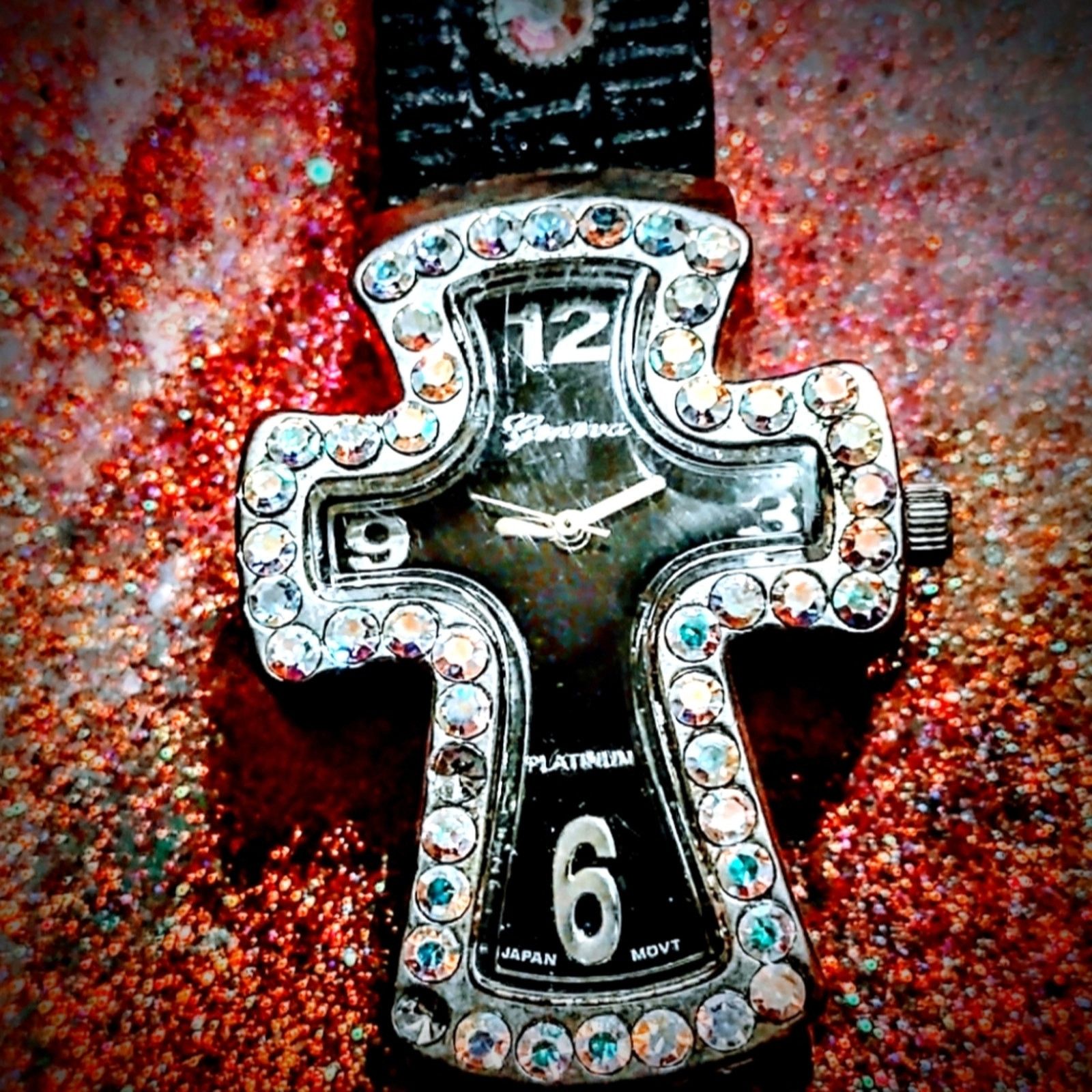 Vintage Gorgeous is this Geneva Platinum cross watch w/rhinestones Size ONE SIZE - 2 Thumbnail