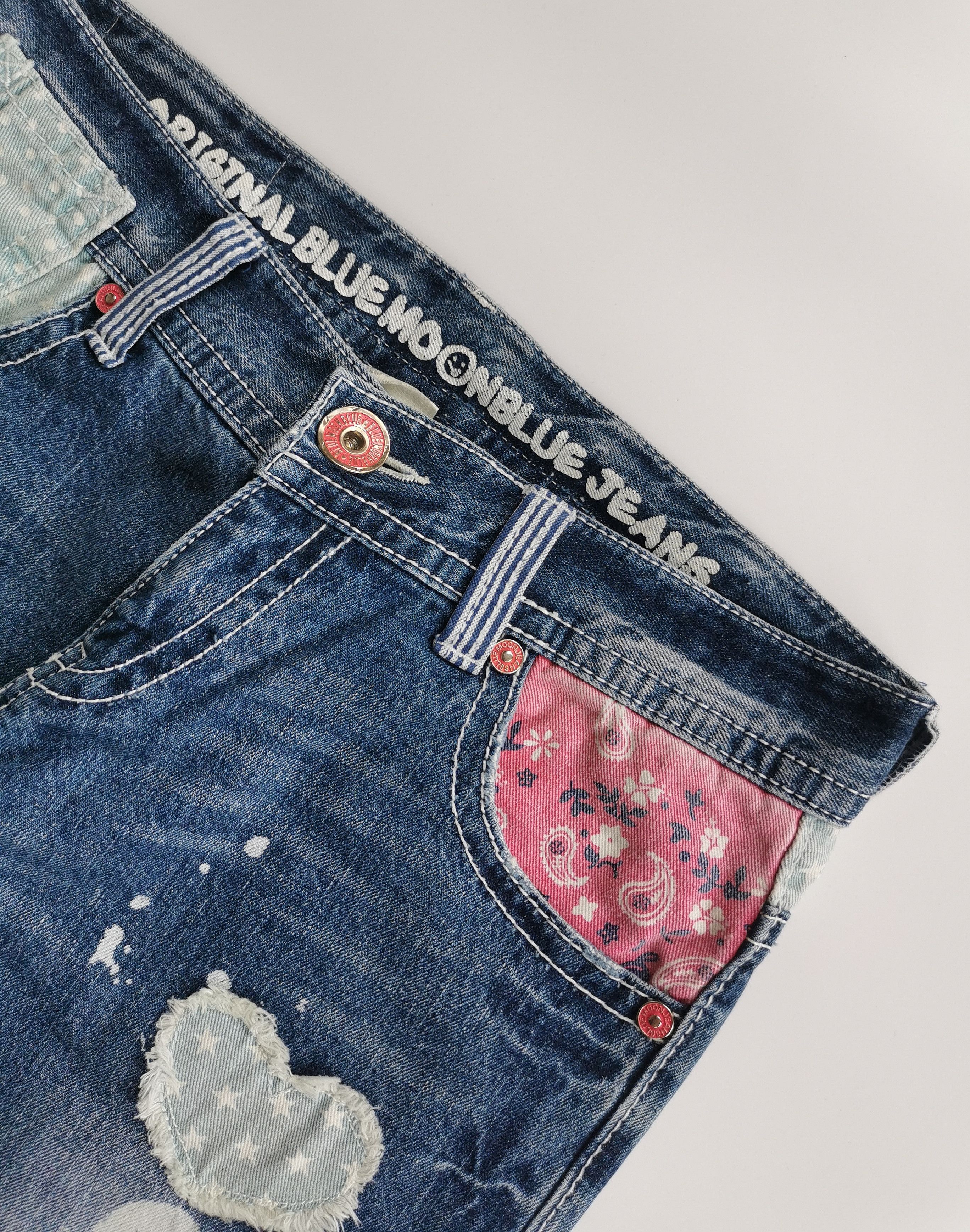 Kapital Blue Moon Blue Smiley Paisley Painted Jeans Size US 31 - 7 Thumbnail