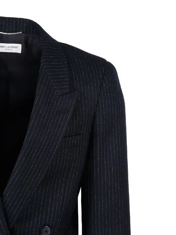 Saint Laurent Paris oc11z1225 698773 Double-Breasted Jacket Pinstripe Wool Size US XL / EU 56 / 4 - 3 Thumbnail
