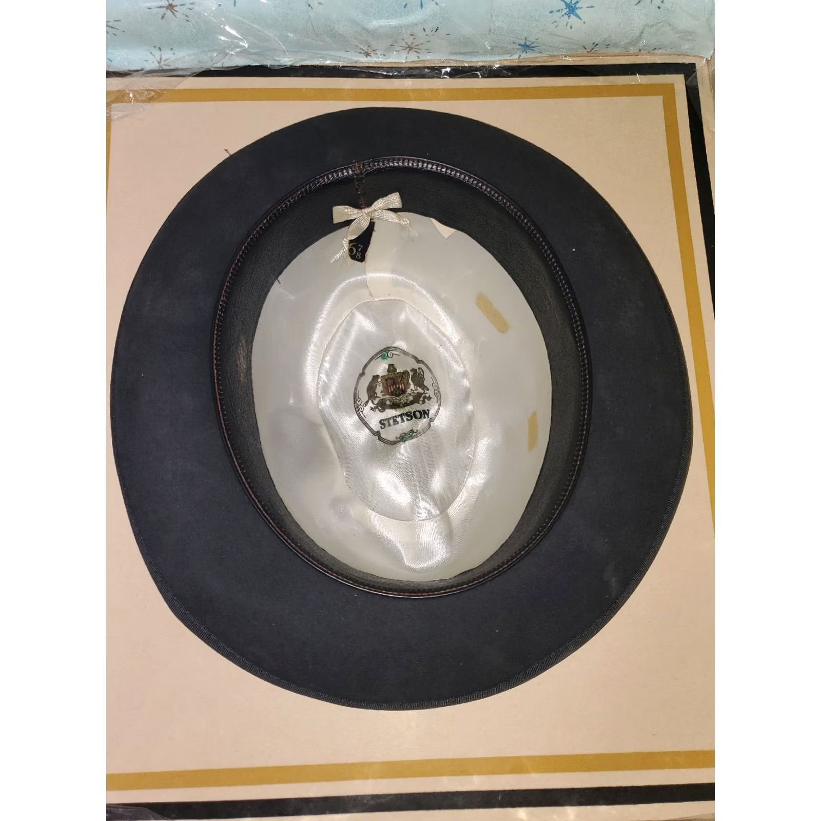 Stetson VINTAGE Royal Stetson Fedora Style Hat Sz 6 7/8 Aged Black 1950s Original Box Size ONE SIZE - 3 Thumbnail