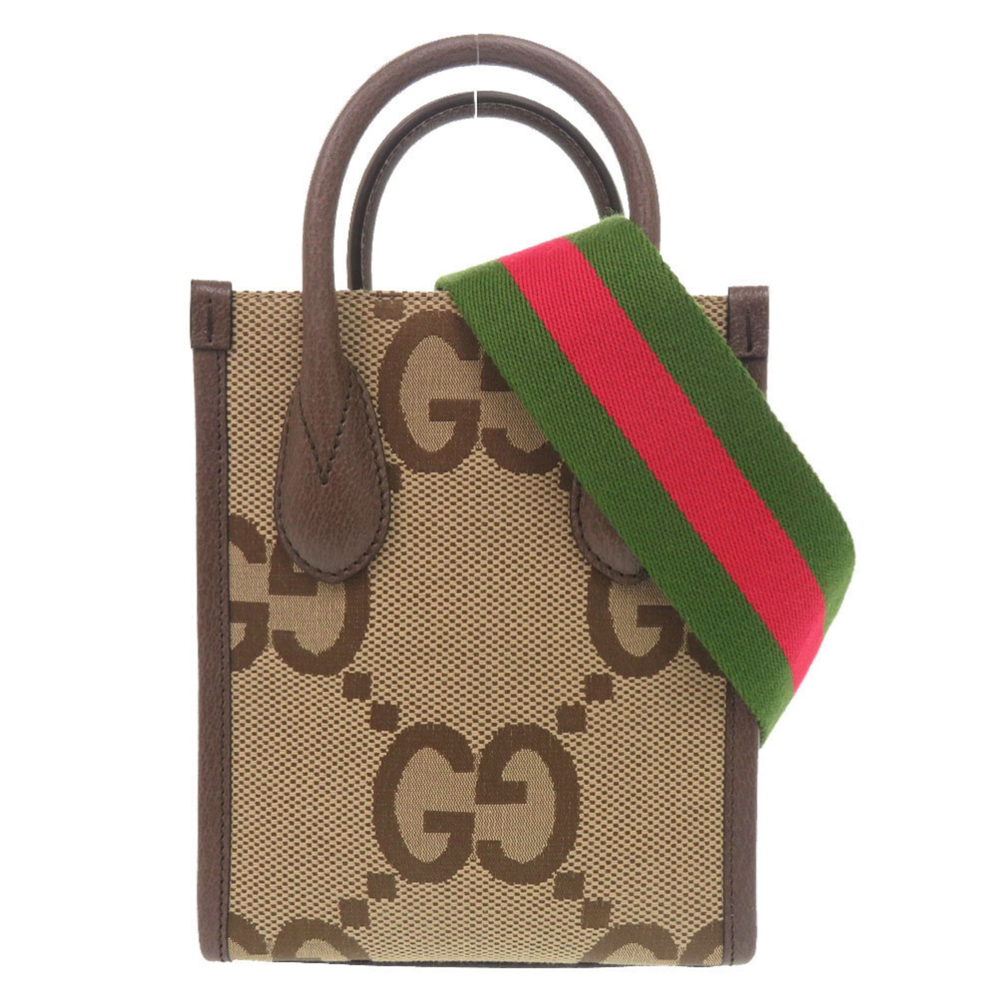 Unused Gucci Jumbo GG Canvas And Leather 699406 Beige/brown Mini Tote 2-Way Handbag/shoulder Bag 1576Gucci, Women's