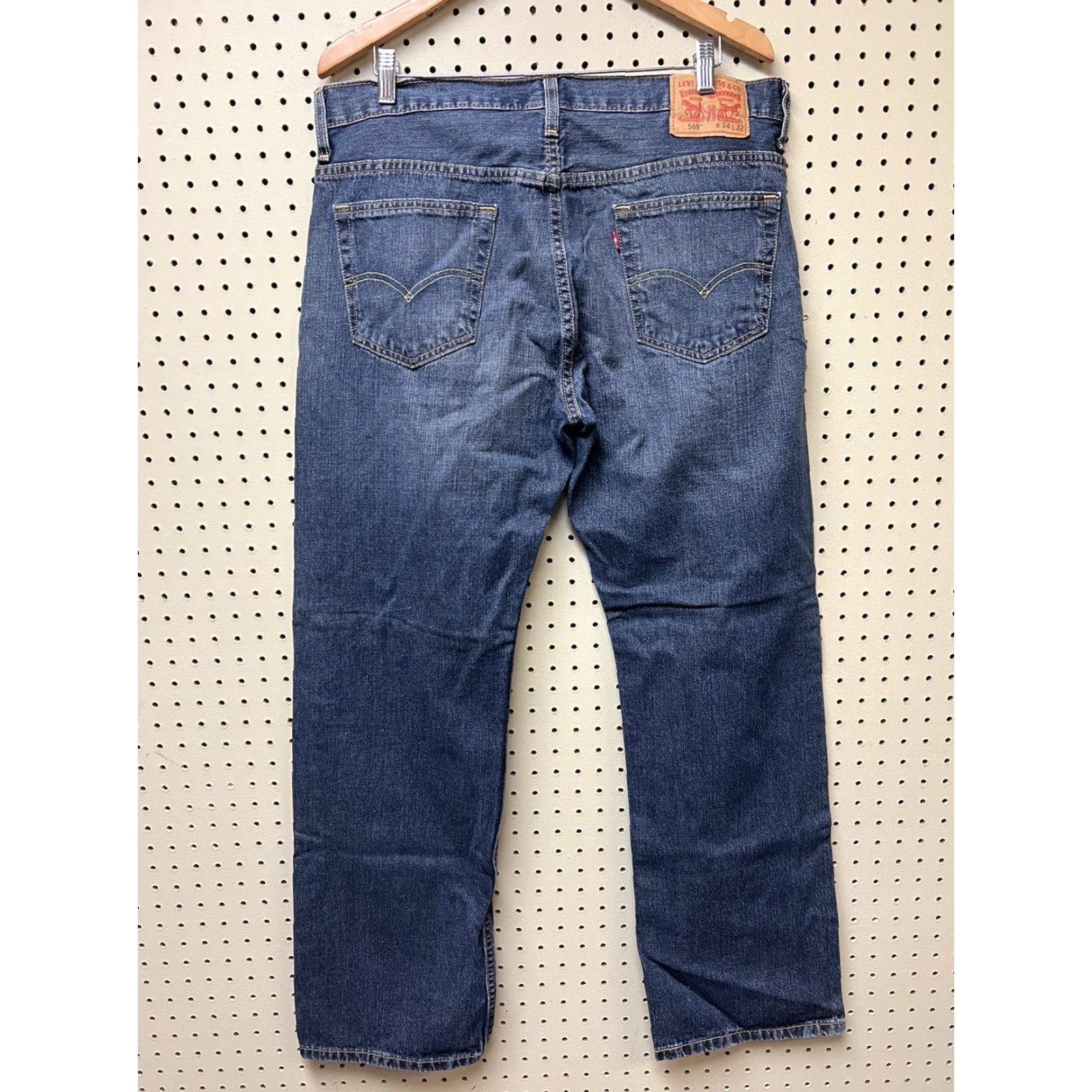 Levi's Levi's 569 Loose Straight Denim Jeans 100% Cotton 36x32 Blue Dark Distressed Mid Rise Mens Regular Jeans 5-Pocket Pattern Solid Cap Size US 36 / EU 52 - 2 Thumbnail