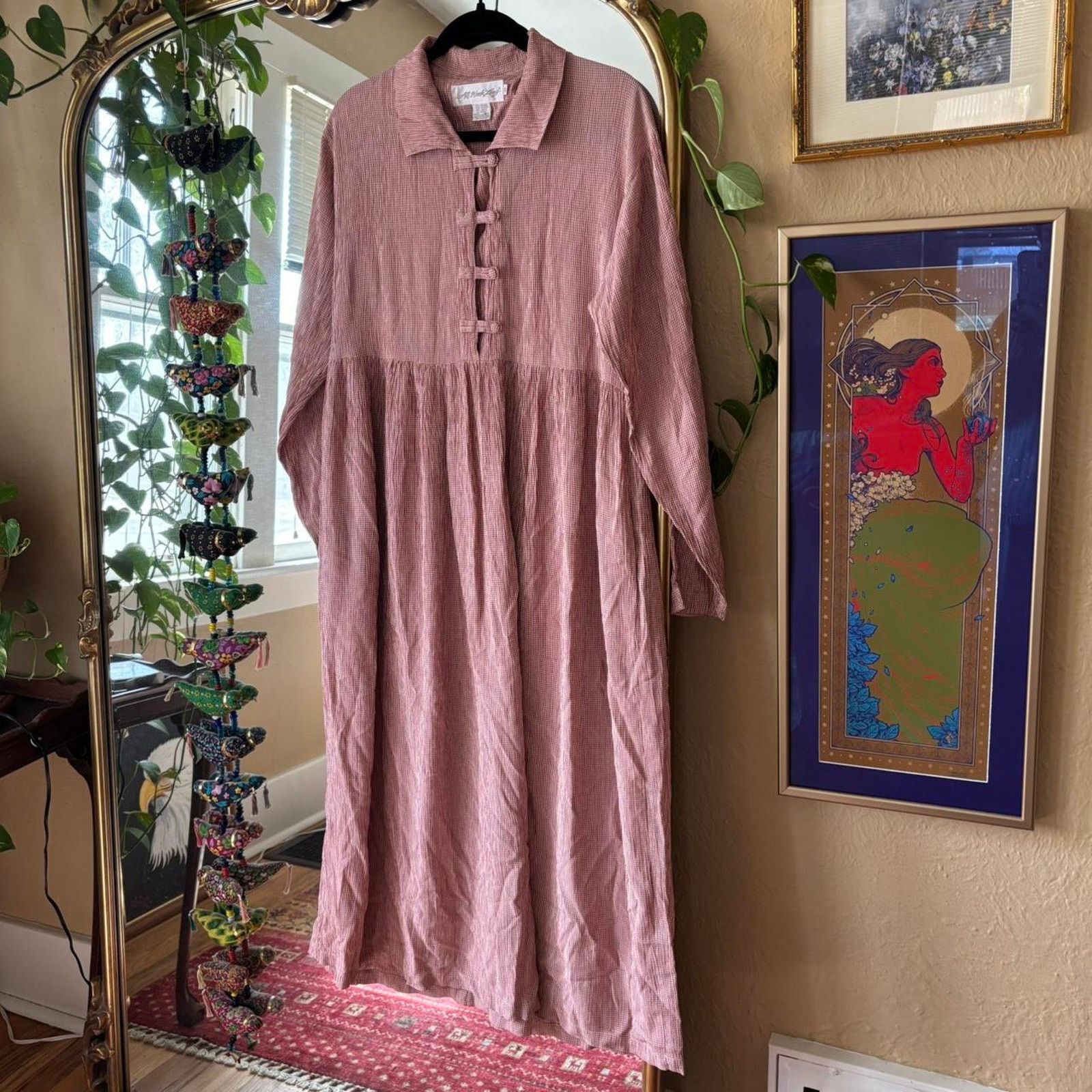 Vintage Vintage All Week Long Salmon Gingham Maxi Dress 10 Cottage Size L / US 10 / IT 46 - 3 Thumbnail
