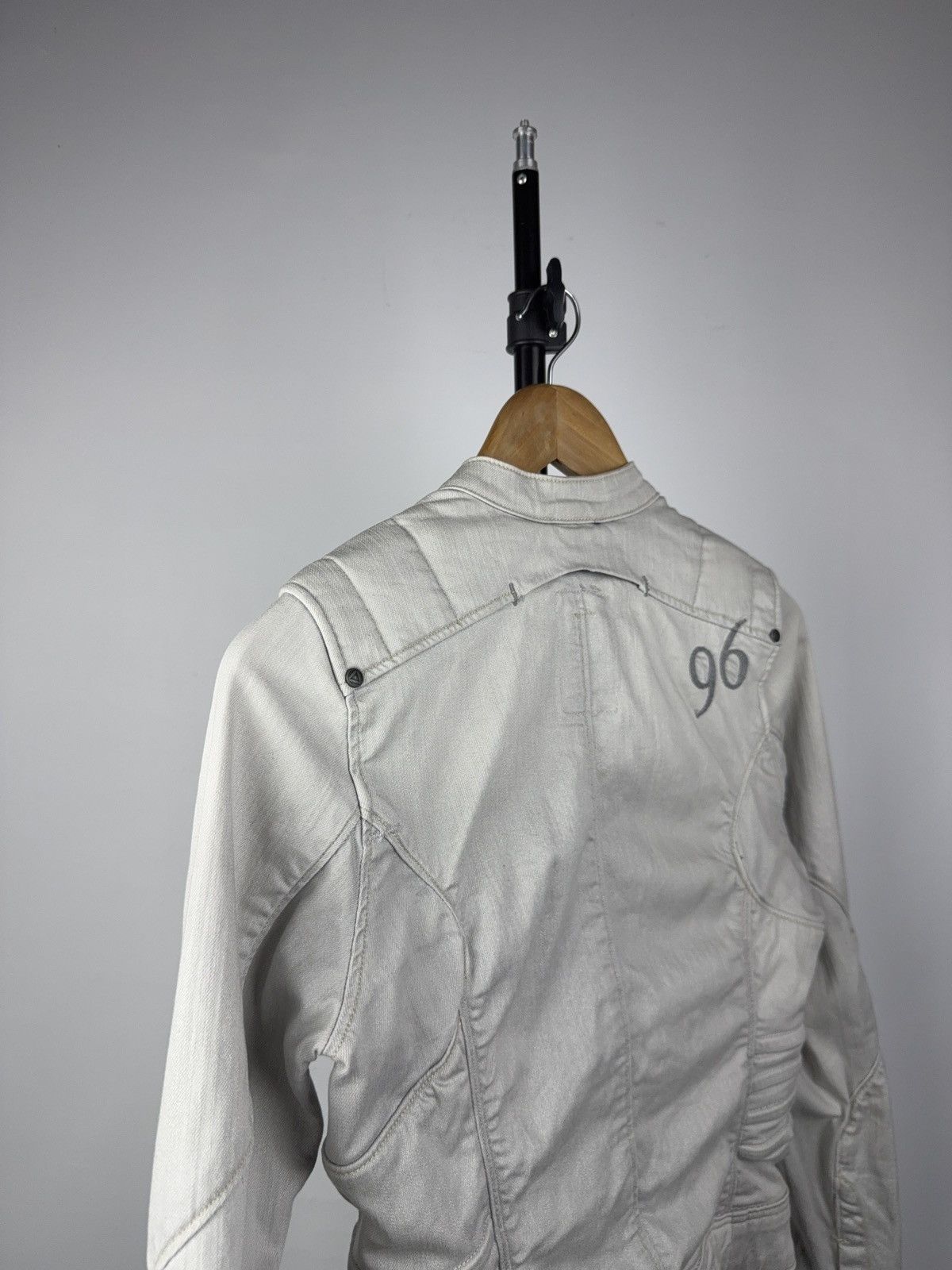 G-Star Avant Garde 00s G-Star RAW 96 White Moto Denim Jacket Y2K Size S / US 4 / IT 40 - 10 Thumbnail
