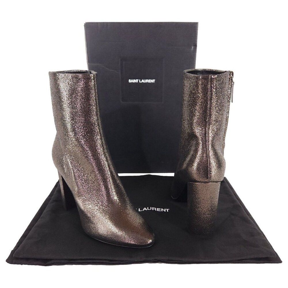 Saint Laurent Paris Saint Laurent Lou Ankle Boot 36 6 Metallic Leather Gun Metal Size US 6 / IT 36 - 2 Thumbnail