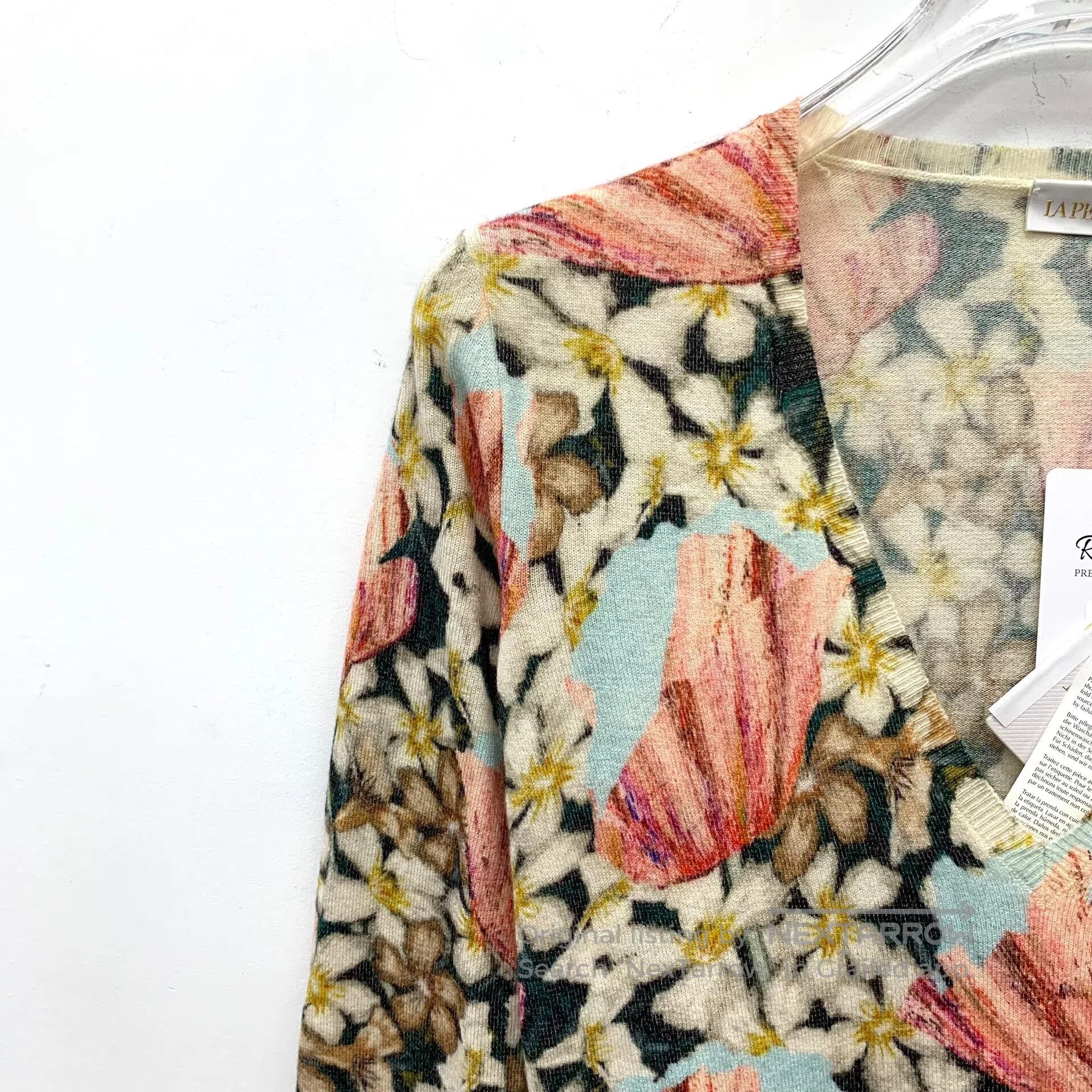 La Perla Laperla Color-Blocked Floral Inlay Cashmere V-Neck Long Sl Size XS / US 0-2 / IT 36-38 - 3 Thumbnail