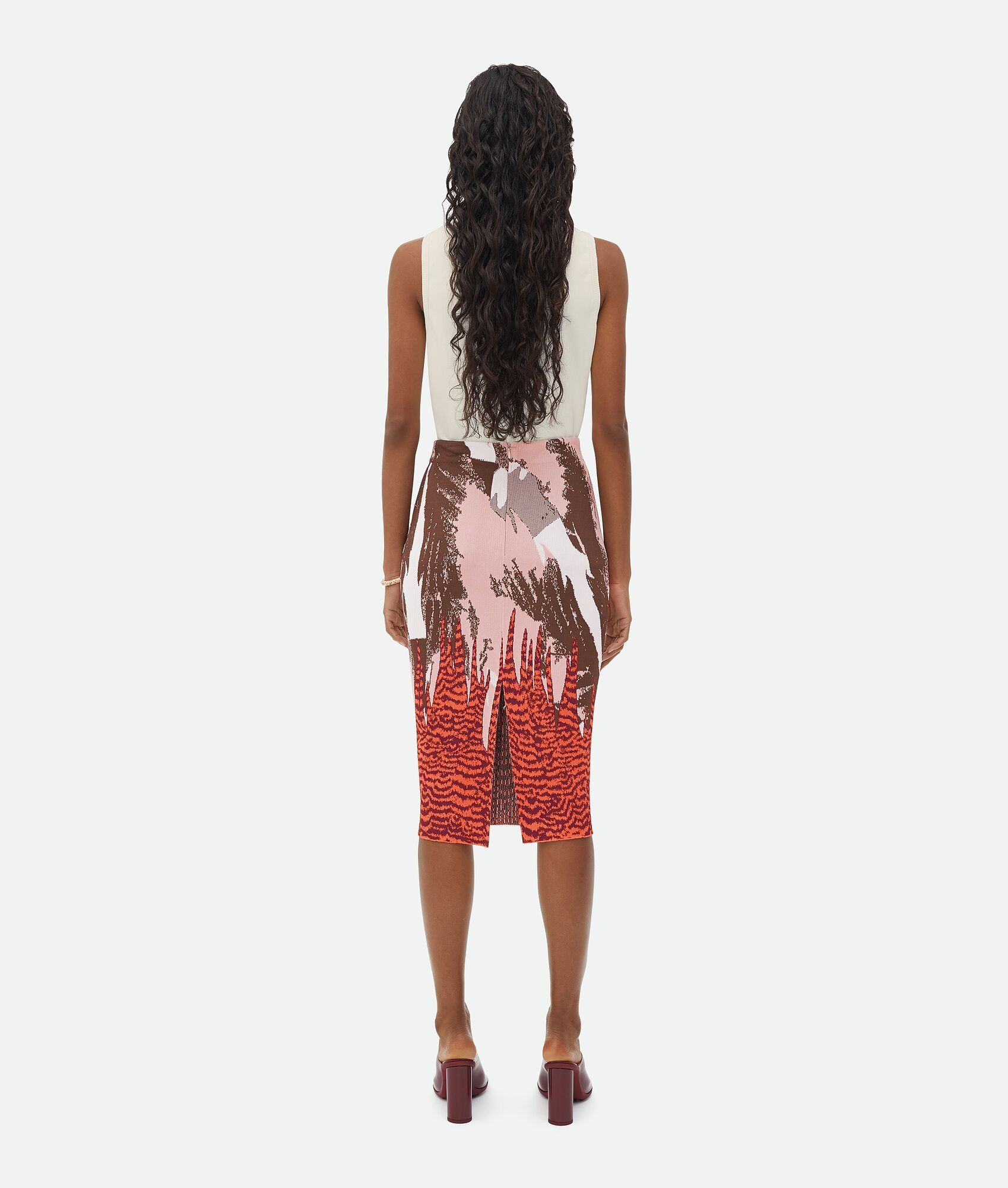 Bottega Veneta o1n1vont0325 Graphic Viscose Jacquard Midi Skirt in Cameo Size 27" / US 4 / IT 40 - 3 Thumbnail