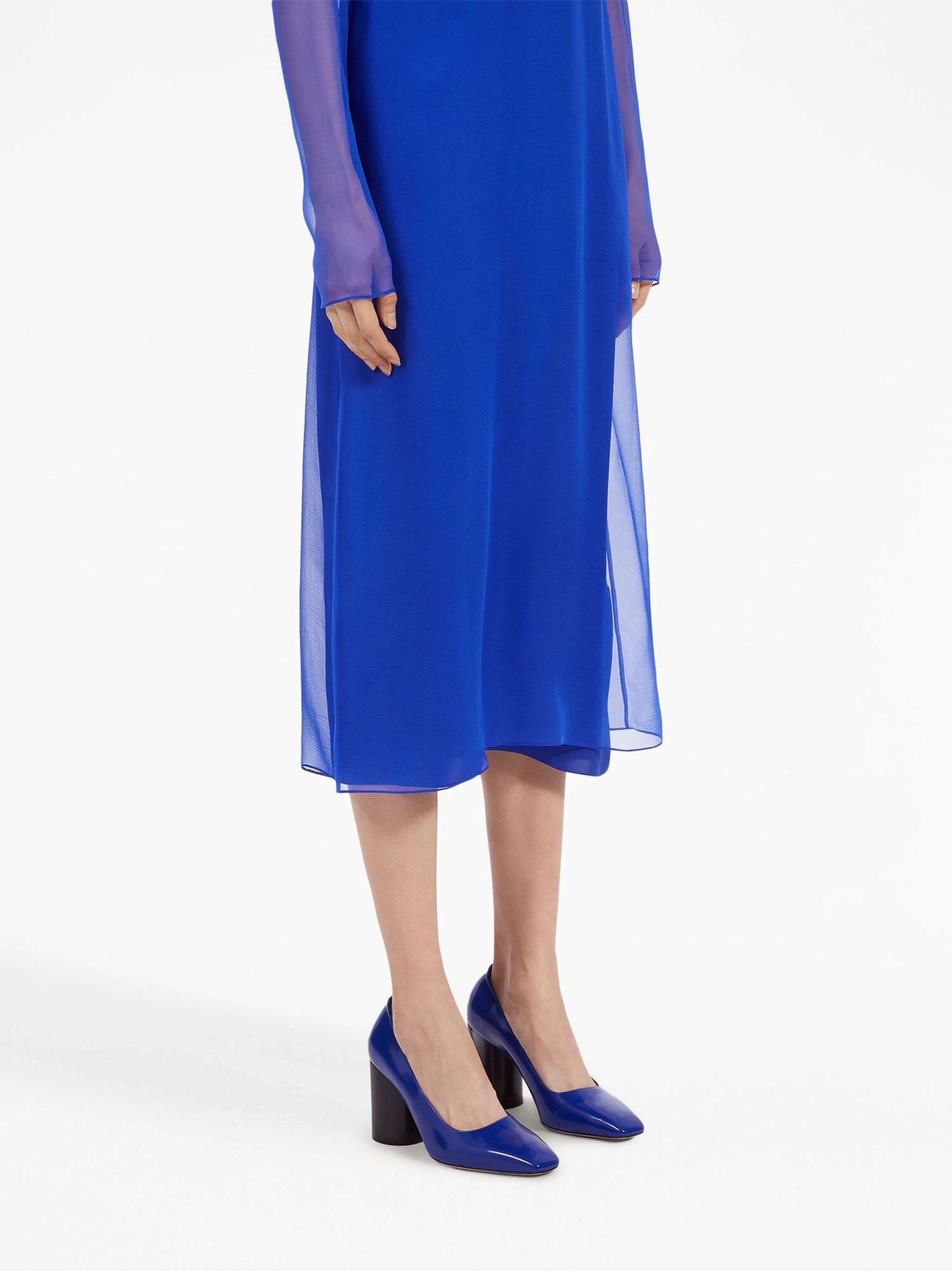 Salvatore Ferragamo o1s1rm0924 Silk Midi Dress in Blue Size S / US 4 / IT 40 - 4 Thumbnail