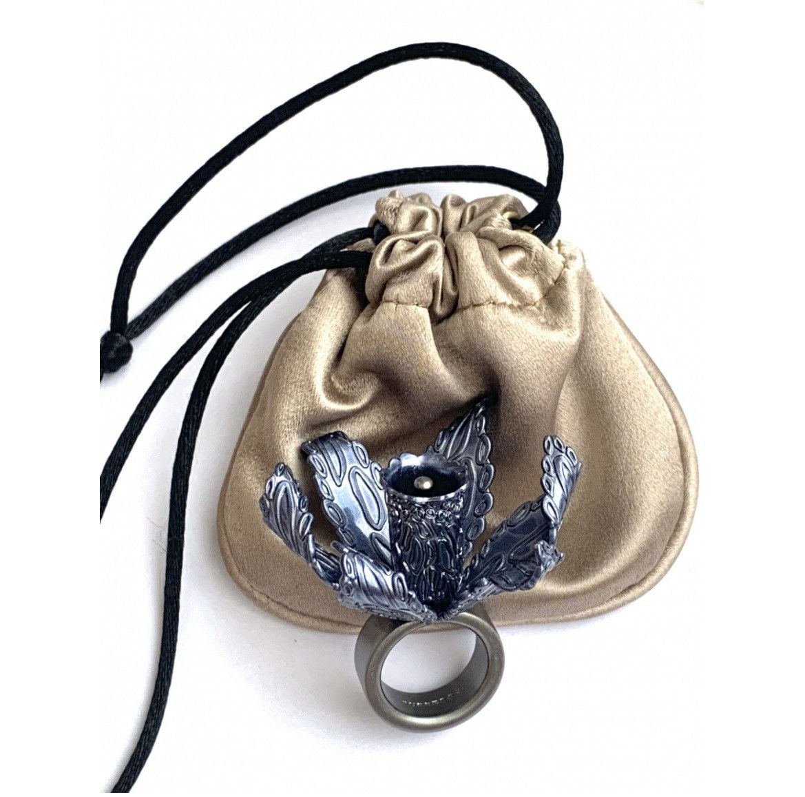 image of Burberry Metallic Blue Shaped Flower Ring Runway Piece, Men's