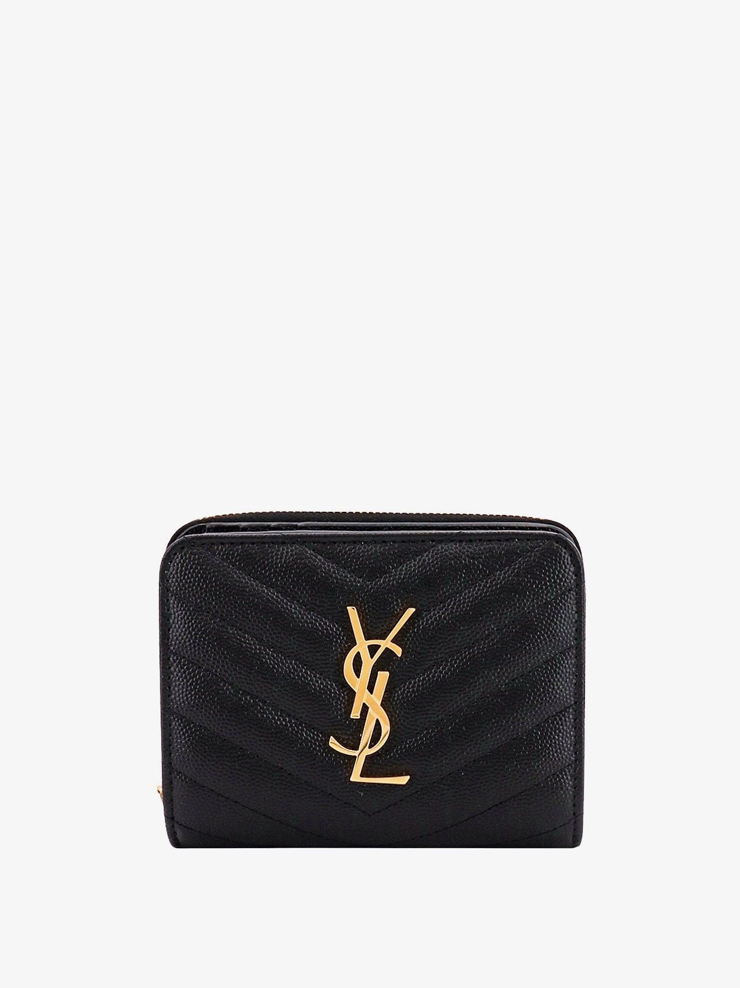 Saint Laurent Paris Quilted Leather Wallet With Metal Cassandre Logo Size ONE SIZE - 1 Thumbnail
