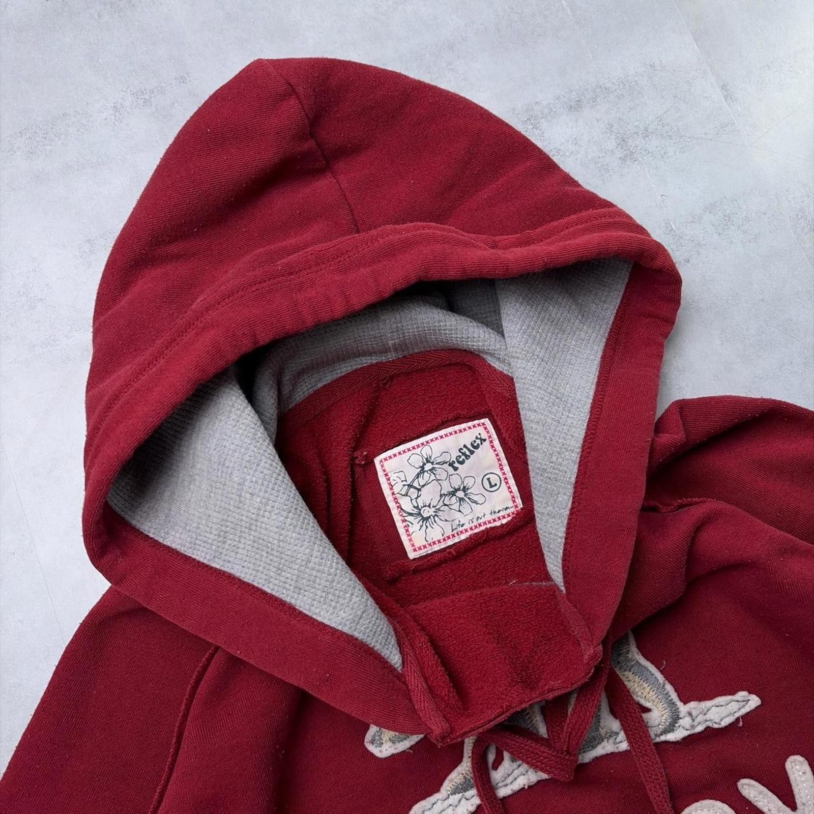 Other Y2K Burgundy Reflex Grunge Skater Cali Thermal Hoodie Size L / US 10 / IT 46 - 6 Thumbnail