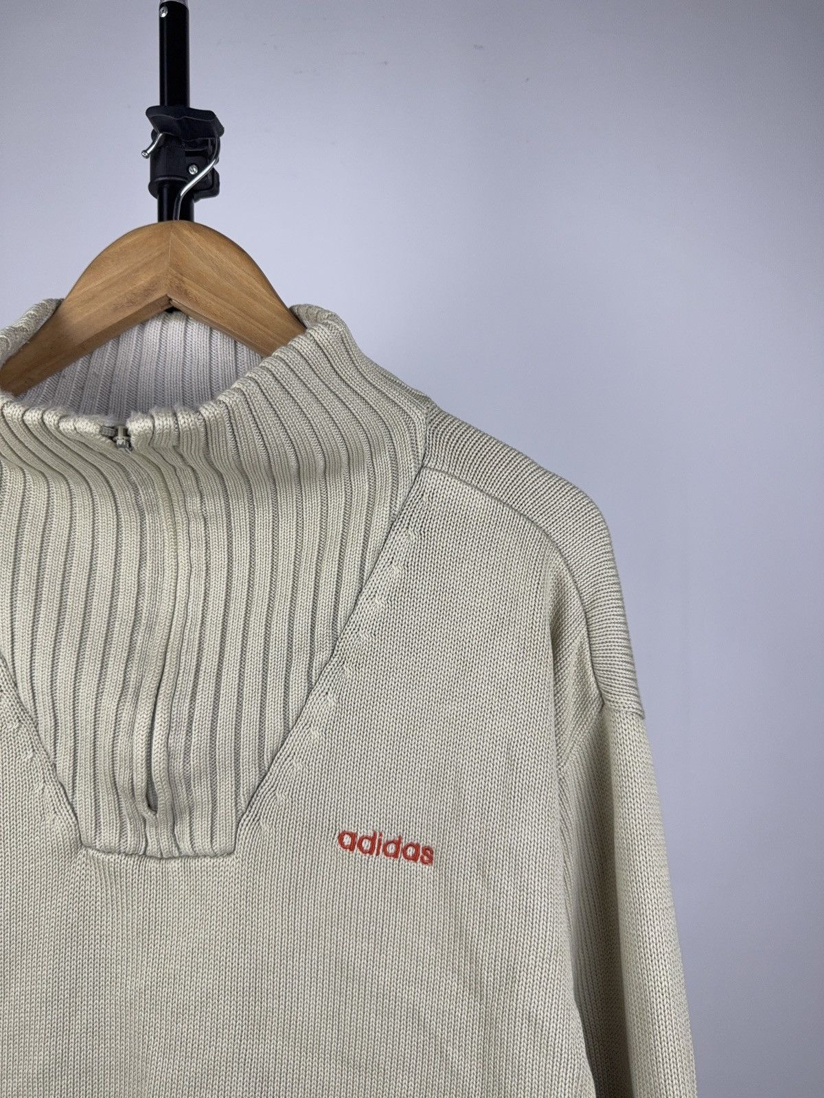 Adidas Vintage Adidas Ribbed Zip Neck Knit Sweater Beige Y2K Style Size US L / EU 52-54 / 3 - 3 Thumbnail