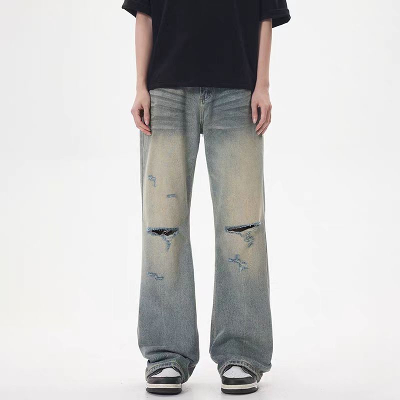 Japanese Brand × Jean Washed yellow clay ripped micro flare baggy jeans Size US 31 - 6 Thumbnail