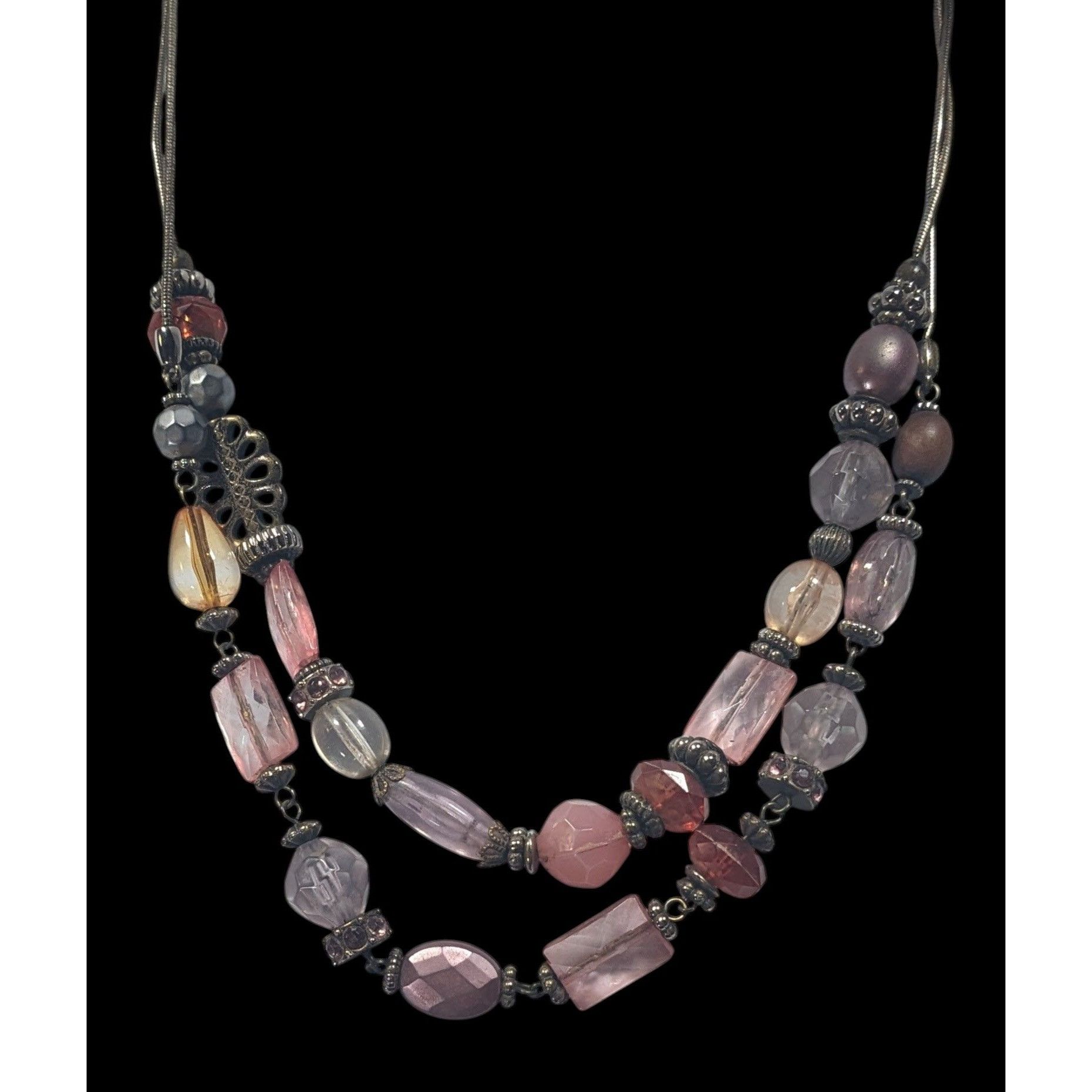 Other Coquette Pink Glass And Silver Tone Beaded Layered Necklace Size ONE SIZE - 2 Thumbnail