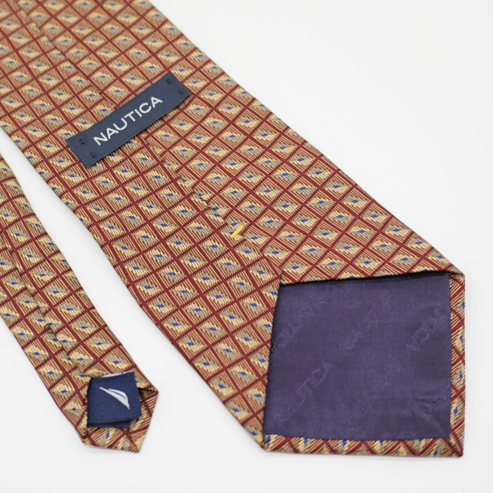 Nautica Nautica Woven Red Tan Beige Geometric Wide Silk Tie Size ONE SIZE - 6 Thumbnail