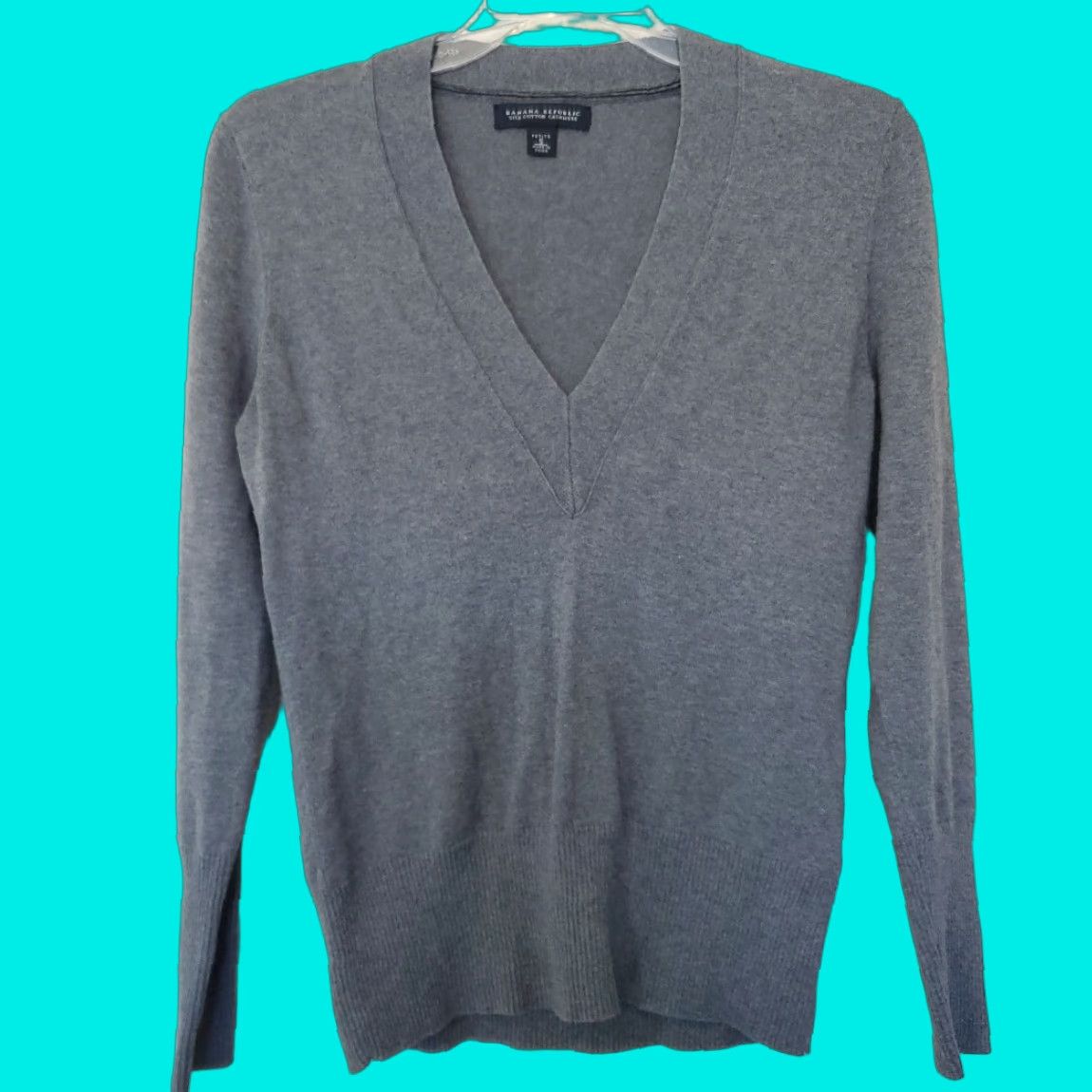 Banana Republic Luxury Blend Silk Cashmere Blend V-Neck Sweater Women Small Gray
