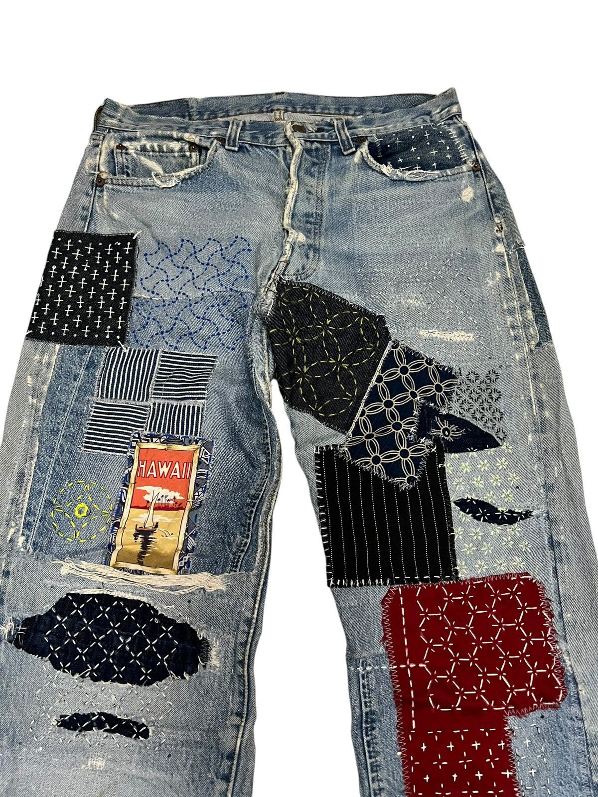 Levi's Reconstruc💥Vintage 70’Levis 501 Rindem Selvedge Sashiko Boro Size US 32 / EU 48 - 3 Thumbnail