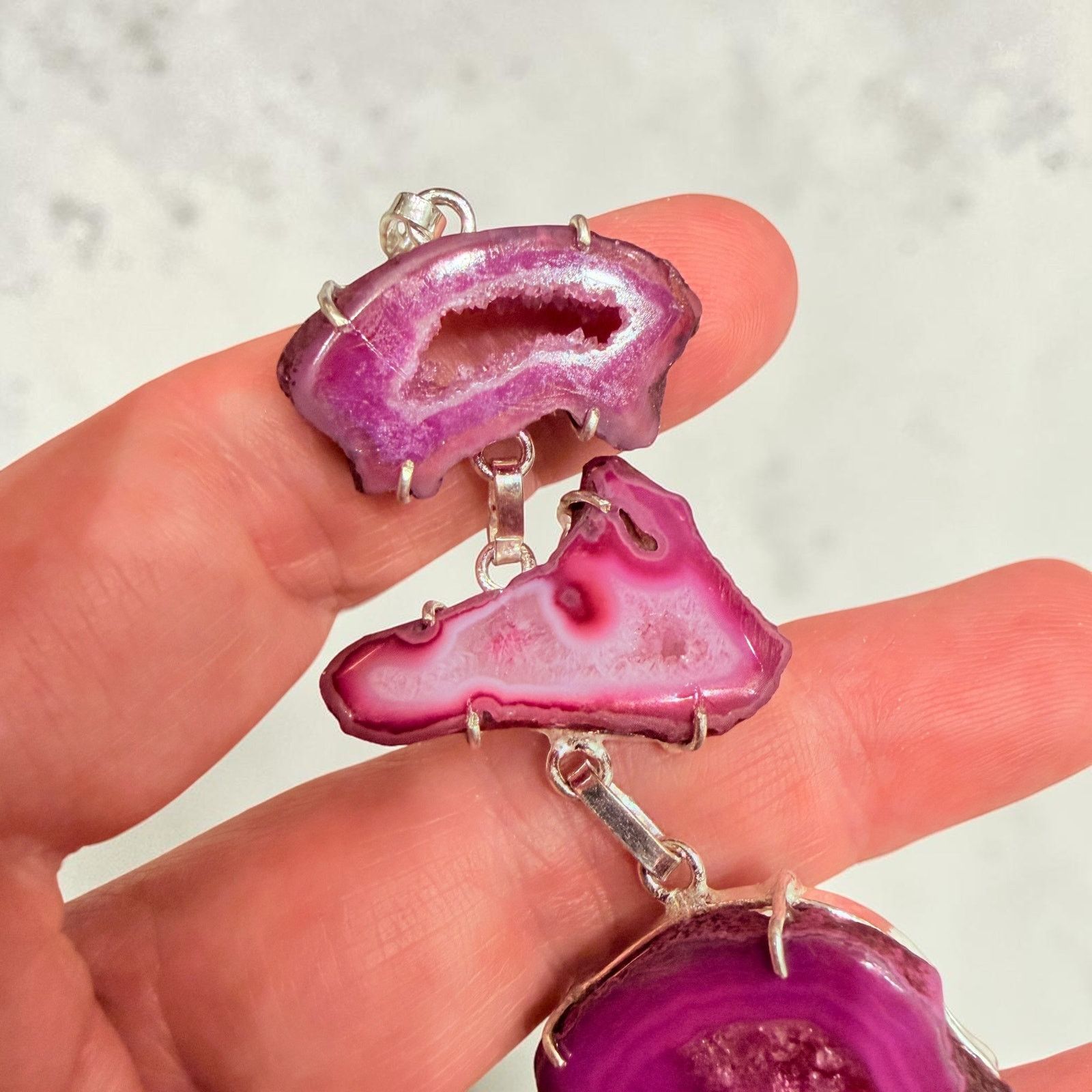 The Unbranded Brand Pink Druzy Agate Slice Toggle Bracelet 925 Silver Plated Size ONE SIZE - 3 Thumbnail