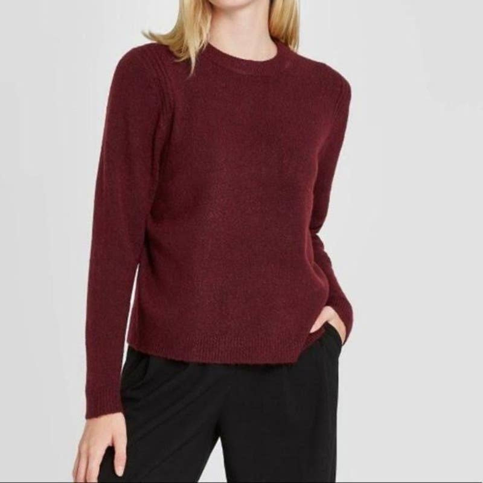 Target Basics A New Day | Burgundy Knit Crewneck Pullover Sweater| Large Size L / US 10 / IT 46 - 1 Thumbnail