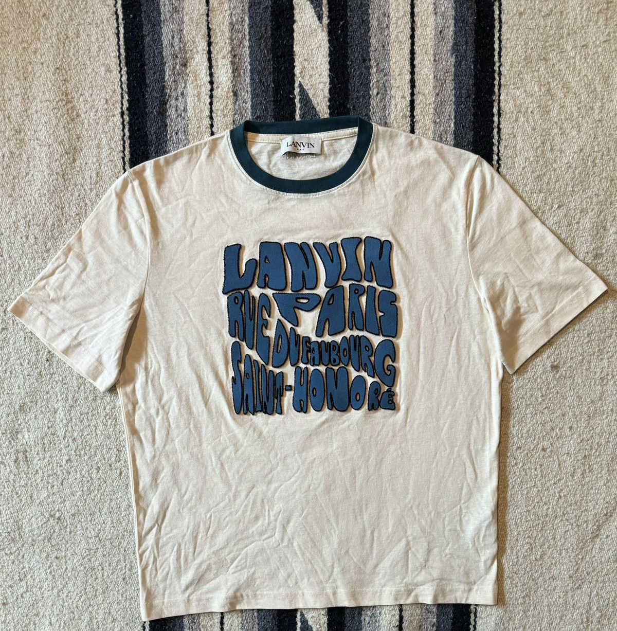 image of Lanvin Paris Puff Logo T-Shirt in Cream, Men's (Size Small)