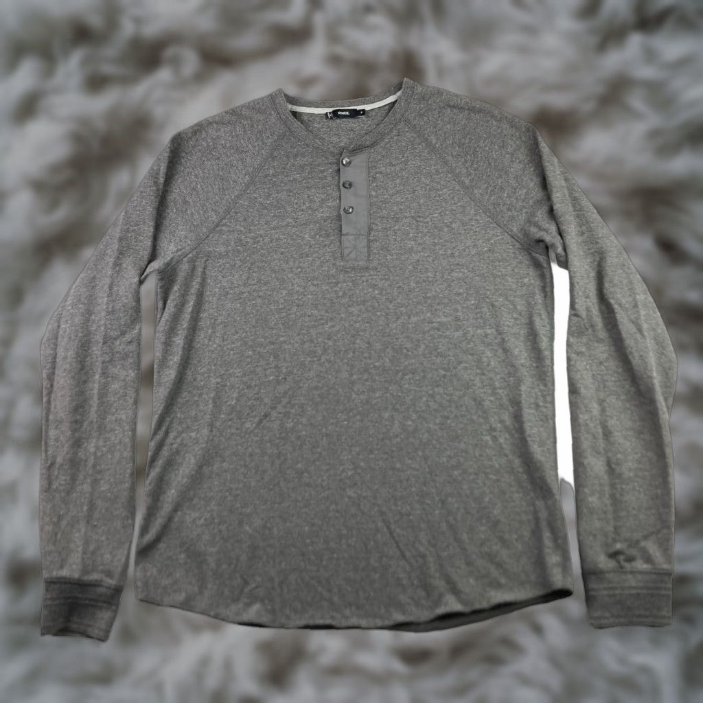 Vince Vince Men's Henley T-Shirt Gray L/S Cotton Blend Medium Size US M / EU 48-50 / 2 - 1 Thumbnail