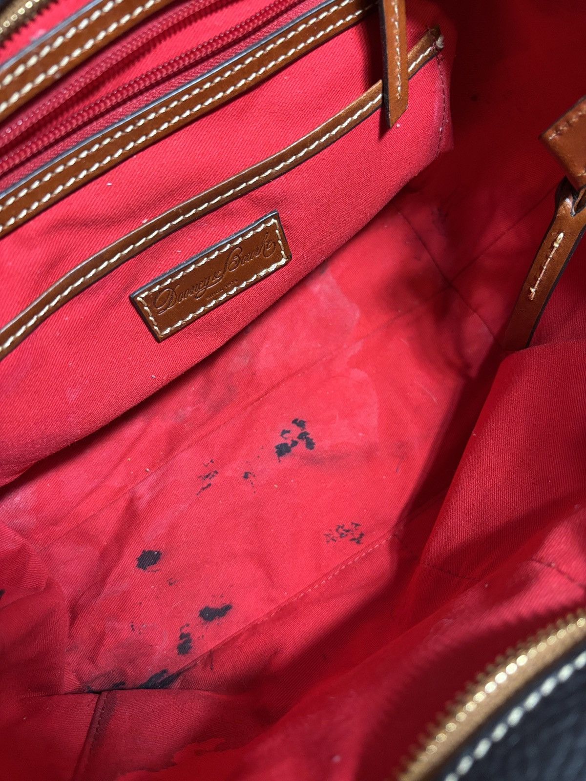 Dooney & Bourke Dooney & Bourke Black Pebbled Leather Tote Brown Straps Size ONE SIZE - 6 Thumbnail