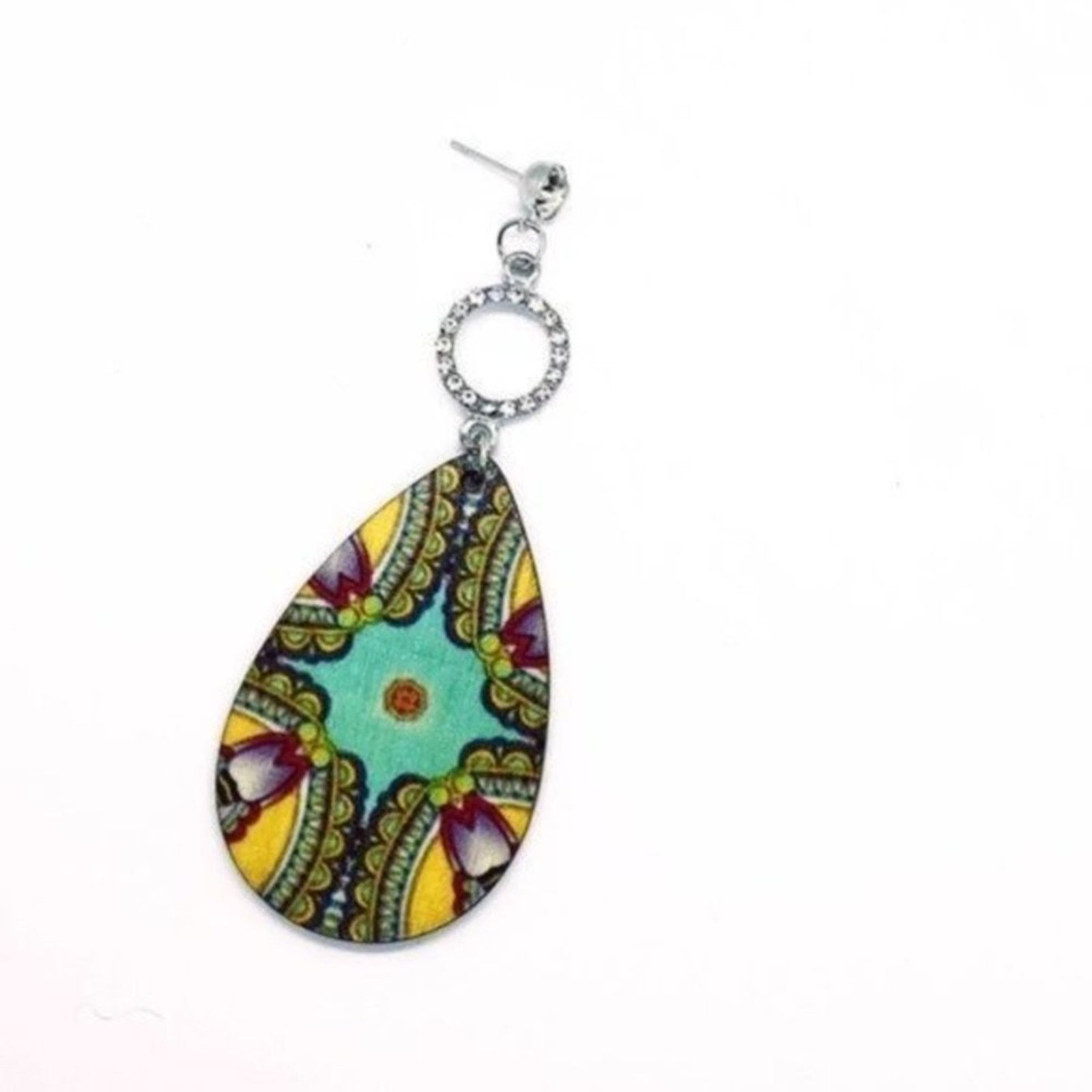Other Silver-Tone Rhinestone Painted Wood Dangle Earring Size ONE SIZE - 2 Thumbnail