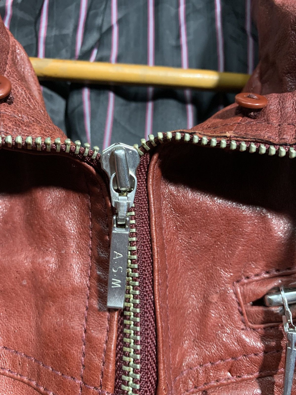 Japanese Brand 🔥A.S.M LEATHER BIKER JACKETS BURGUNDY Size US M / EU 48-50 / 2 - 5 Thumbnail