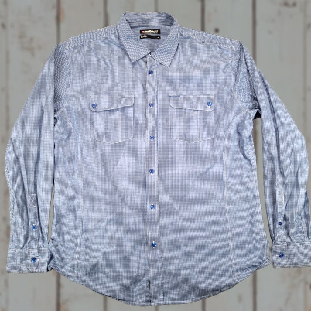 Ecko Unltd. Ecko Unltd Mens XL Blue White Micro Gingham Plaid Long Sleeve Button-Down Shirt Size US XL / EU 56 / 4 - 1 Thumbnail