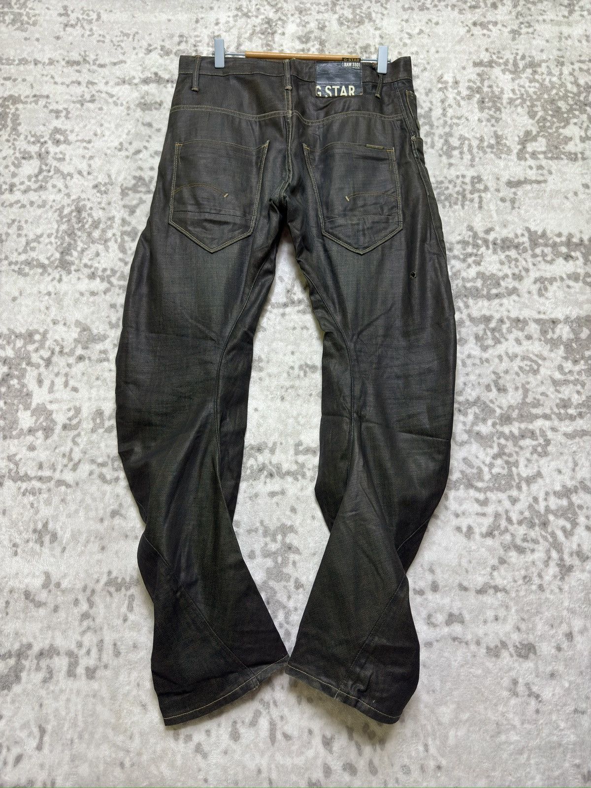 G-Star Vintage G-Star RAW 3301 Waxed Coated Distressed Denim Jeans Size US 31 - 2 Thumbnail