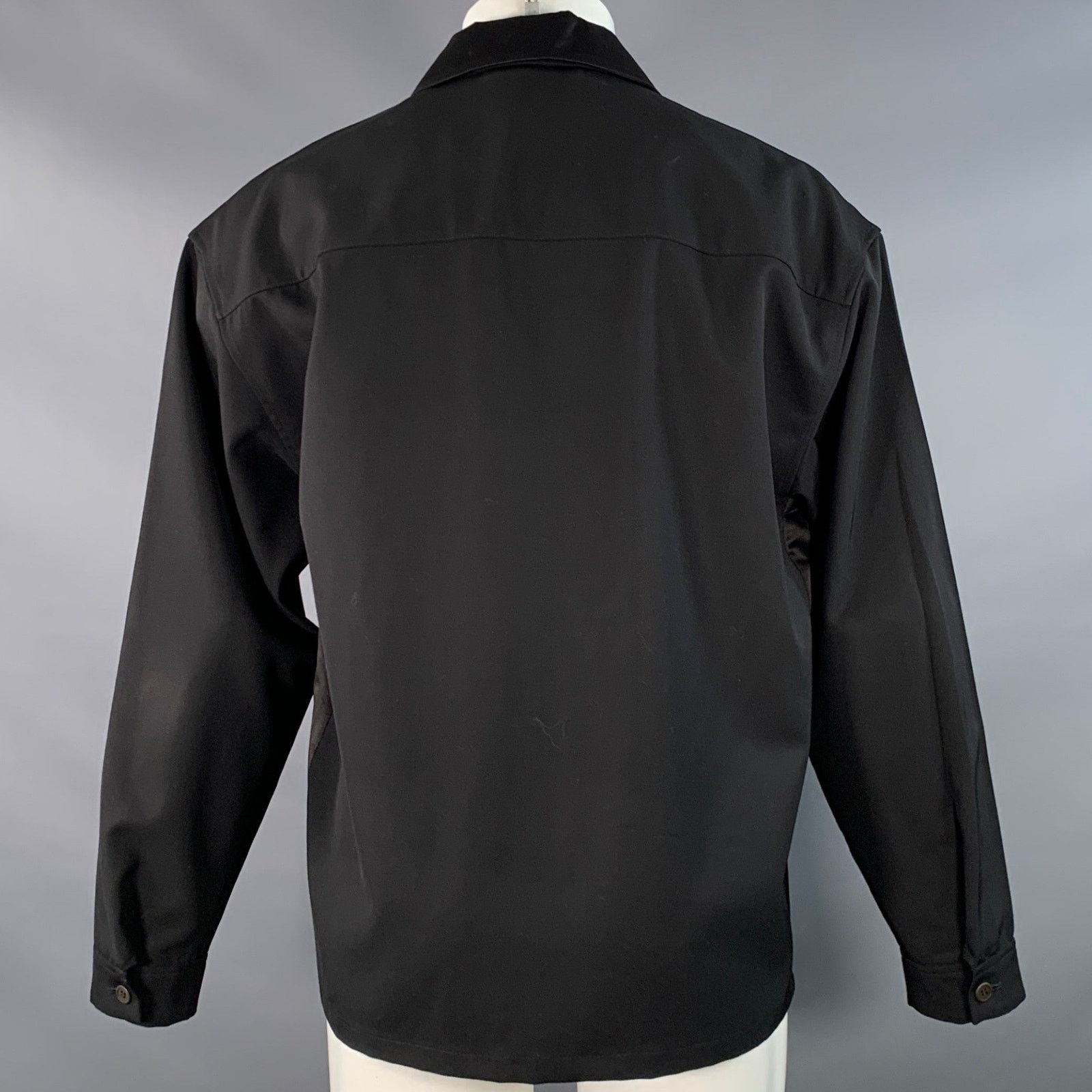 Prada Black Virgin Wool Twill Contrast Collar Zip Up Shirt Jacket Size US S / EU 44-46 / 1 - 6 Thumbnail