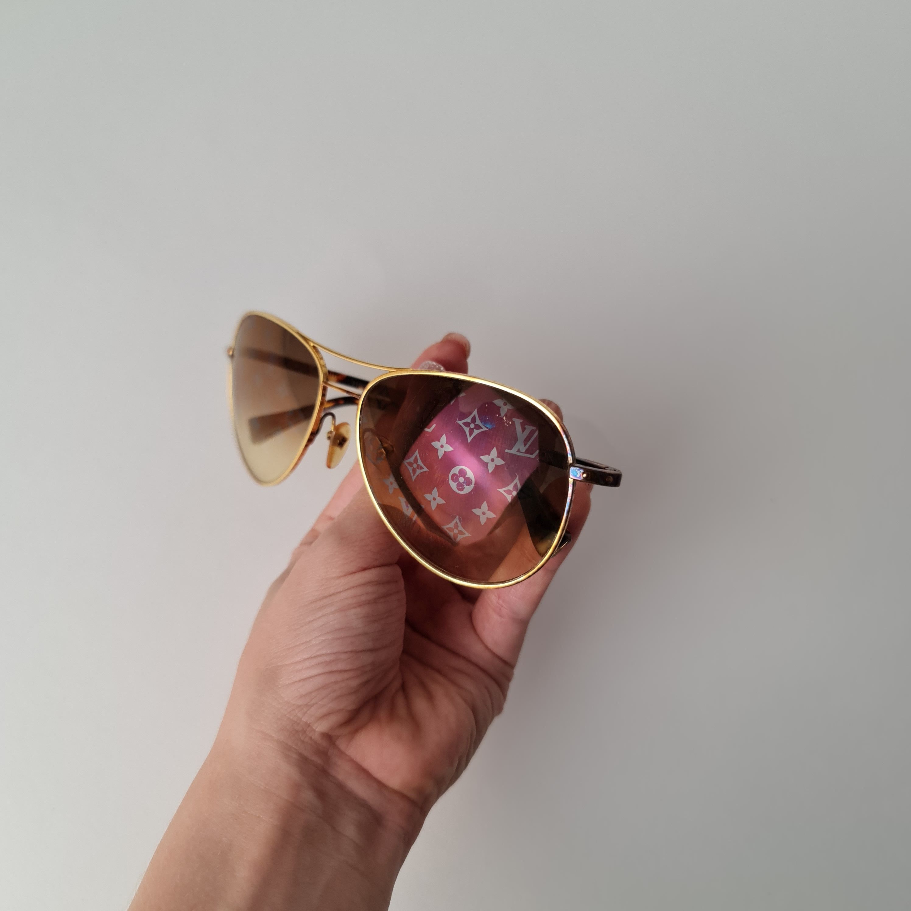 Louis Vuitton Louis Vuitton Goldtone Monogram Pilote Sunglasses Size ONE SIZE - 15 Thumbnail