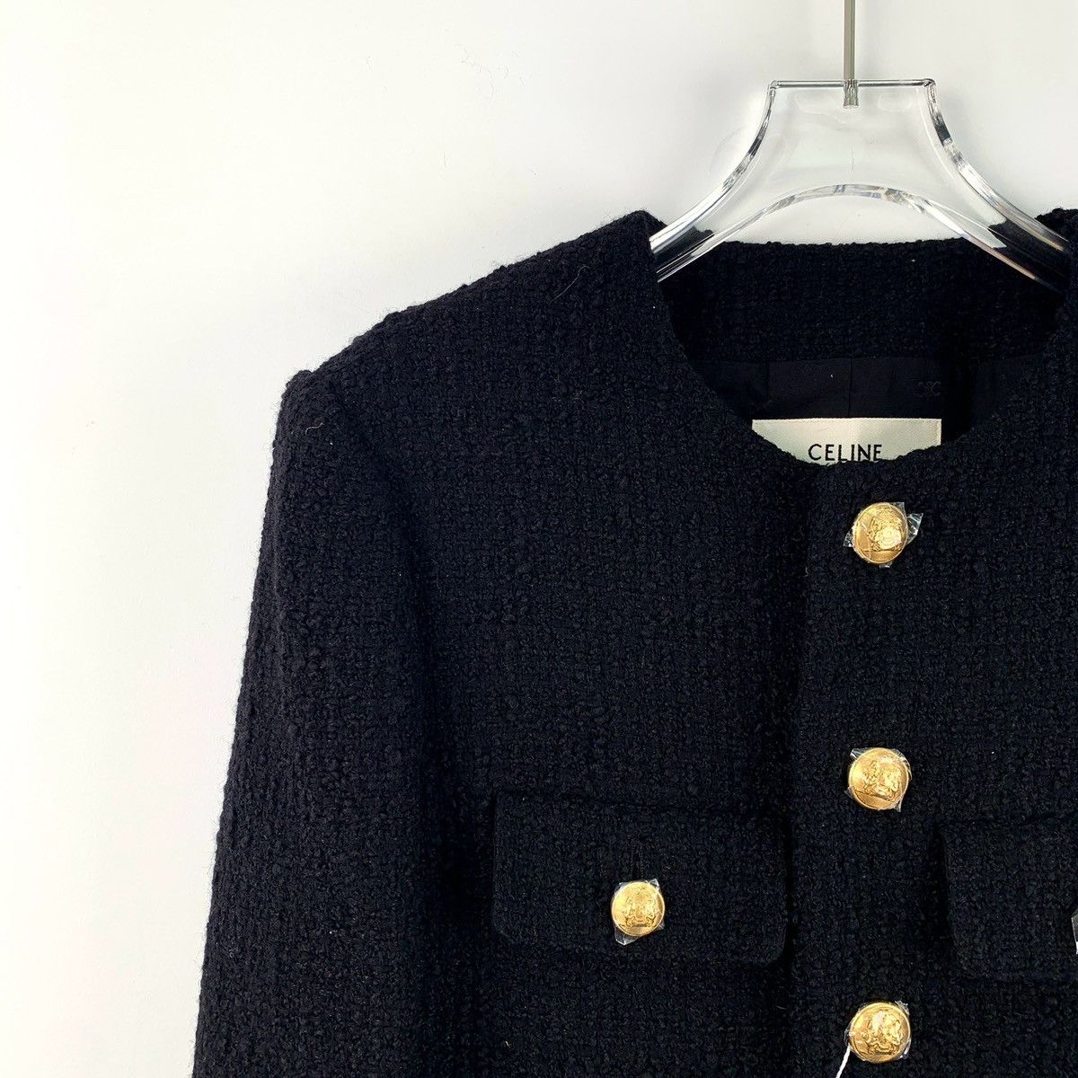 Celine Celine Black Single Breasted Wool Tweed Long Sleeve Jacket Size S / US 4 / IT 40 - 3 Thumbnail