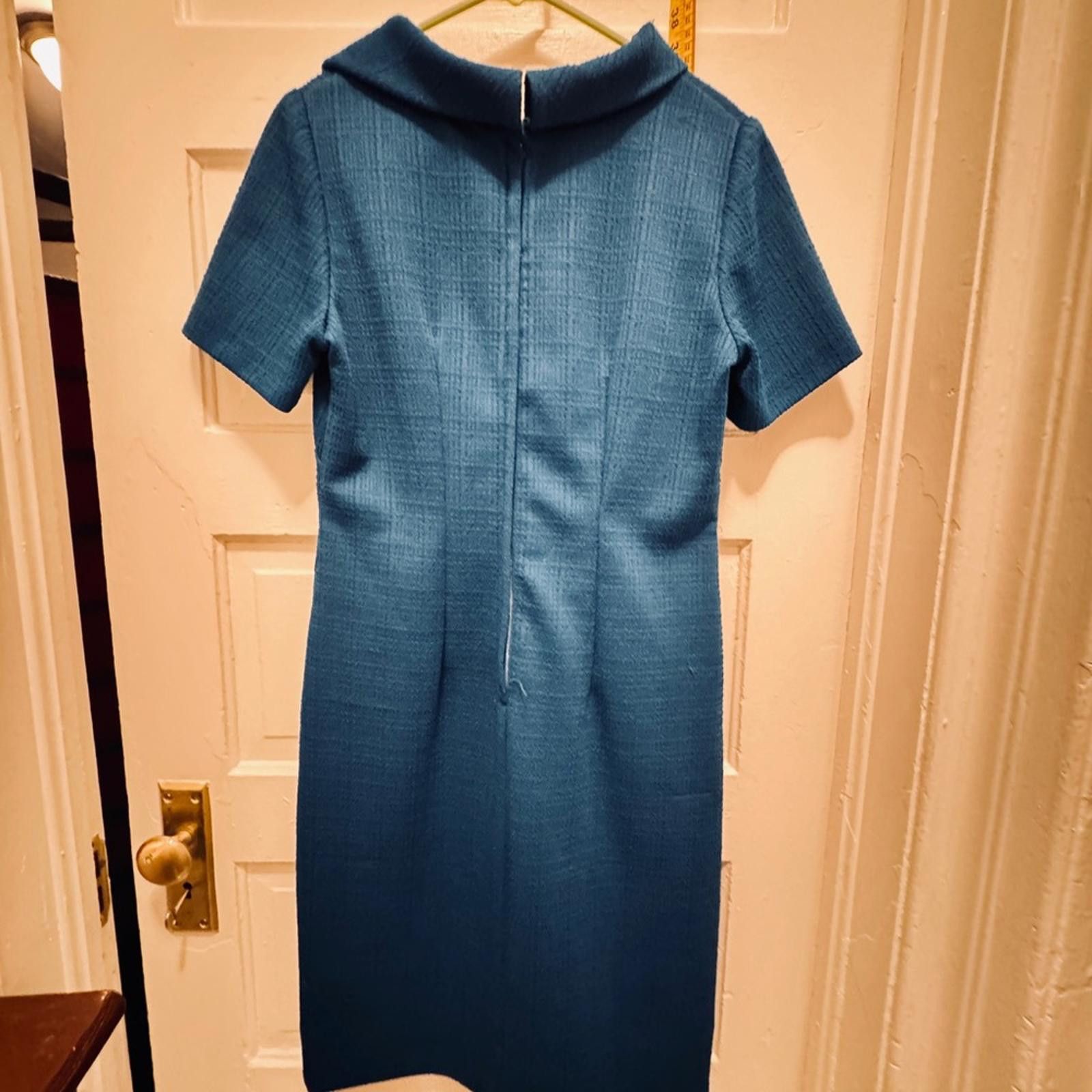 Designer VTG 1960s teal Blue Sheath Mod Dress with Cowl Neck P2P 21” Size XL / US 12-14 / IT 48-50 - 1 Thumbnail